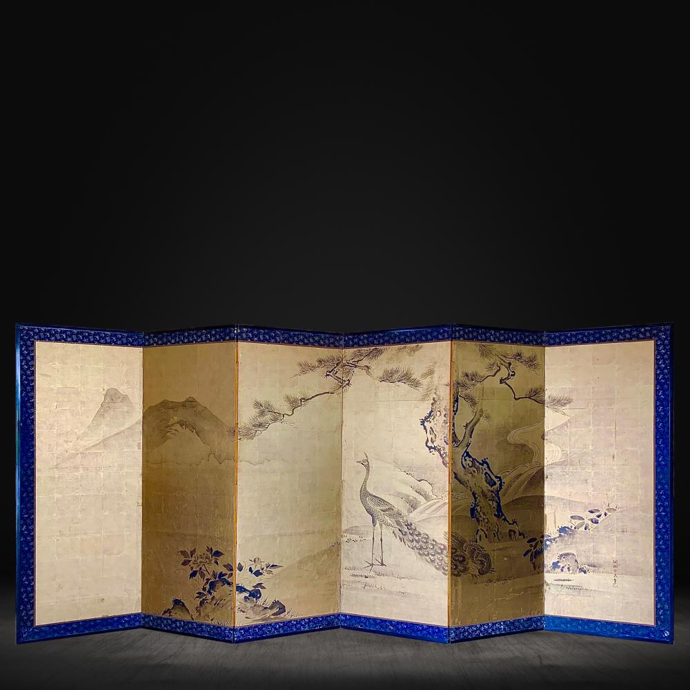 Romantic Edo Peacock Screen For Sale 3