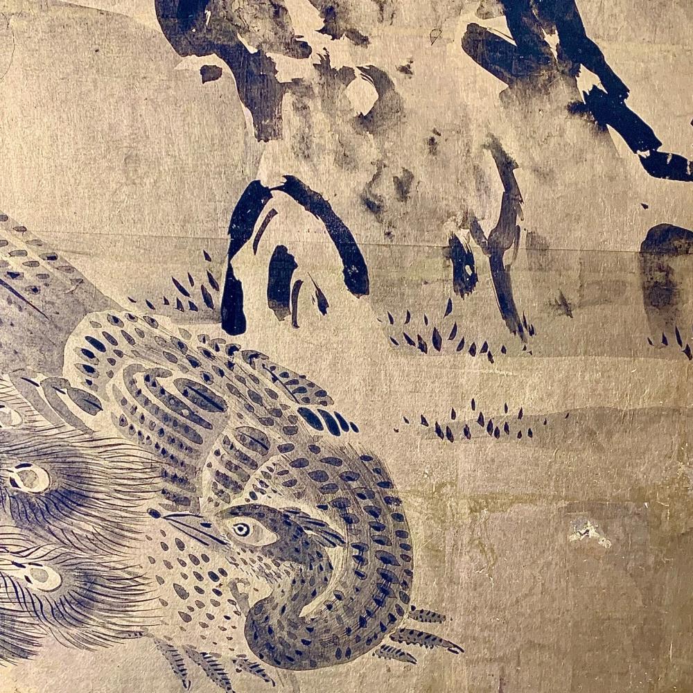 Hand-Crafted Romantic Edo Peacock Screen For Sale
