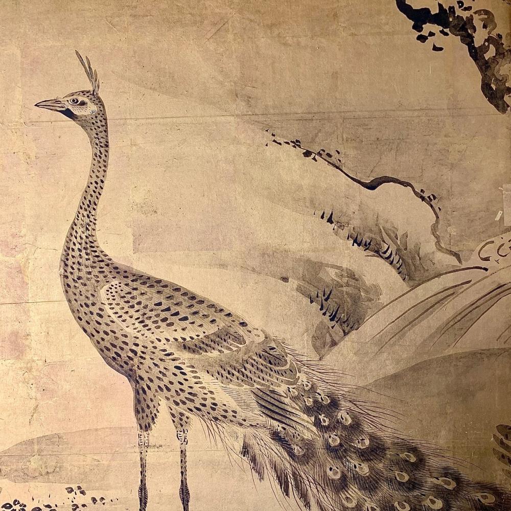 Gold Leaf Romantic Edo Peacock Screen For Sale