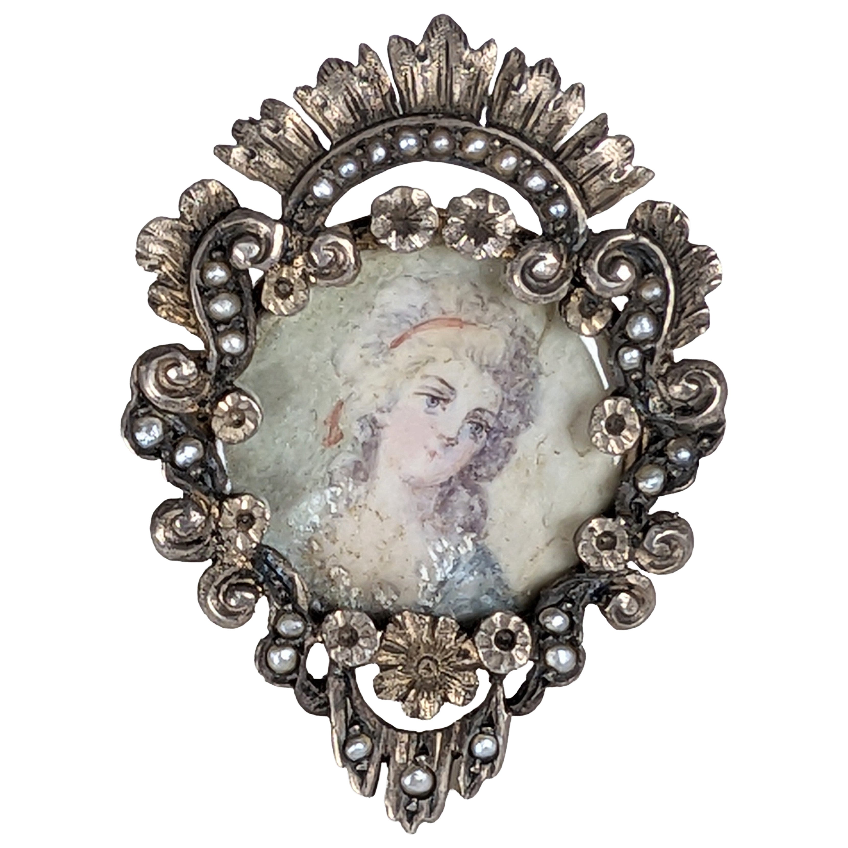 Spilla con ritratto romantico edoardiano del XVIII secolo in vendita
