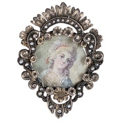 Romantic Edwardian 18th Century Revival Portrait Brooch Romantic Edwardian 18th Century Revival Portrait Brooch