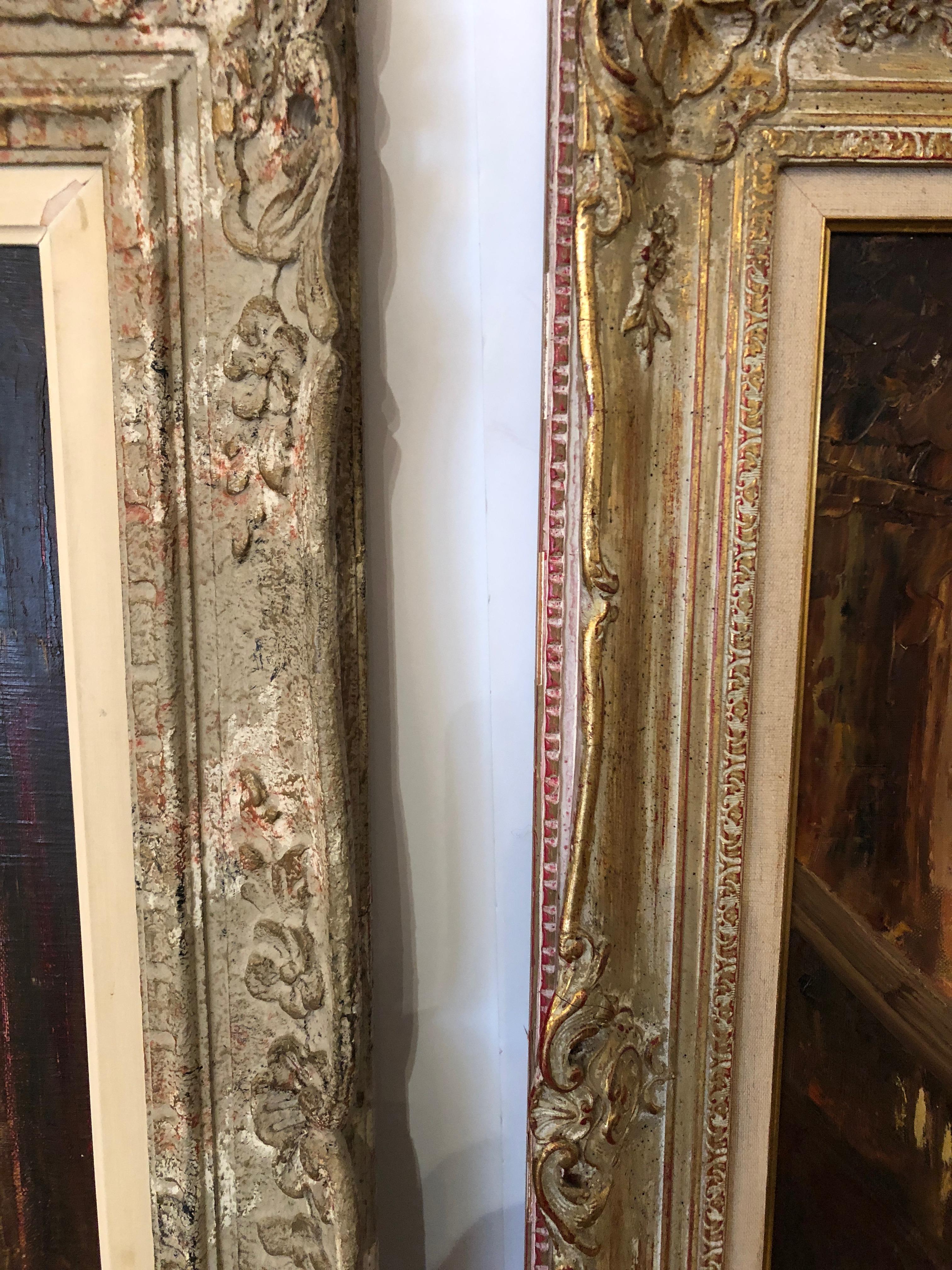 Paar romantische, elegante, impressionistische Ballraum-Interieurgemälde auf Leinwand 5