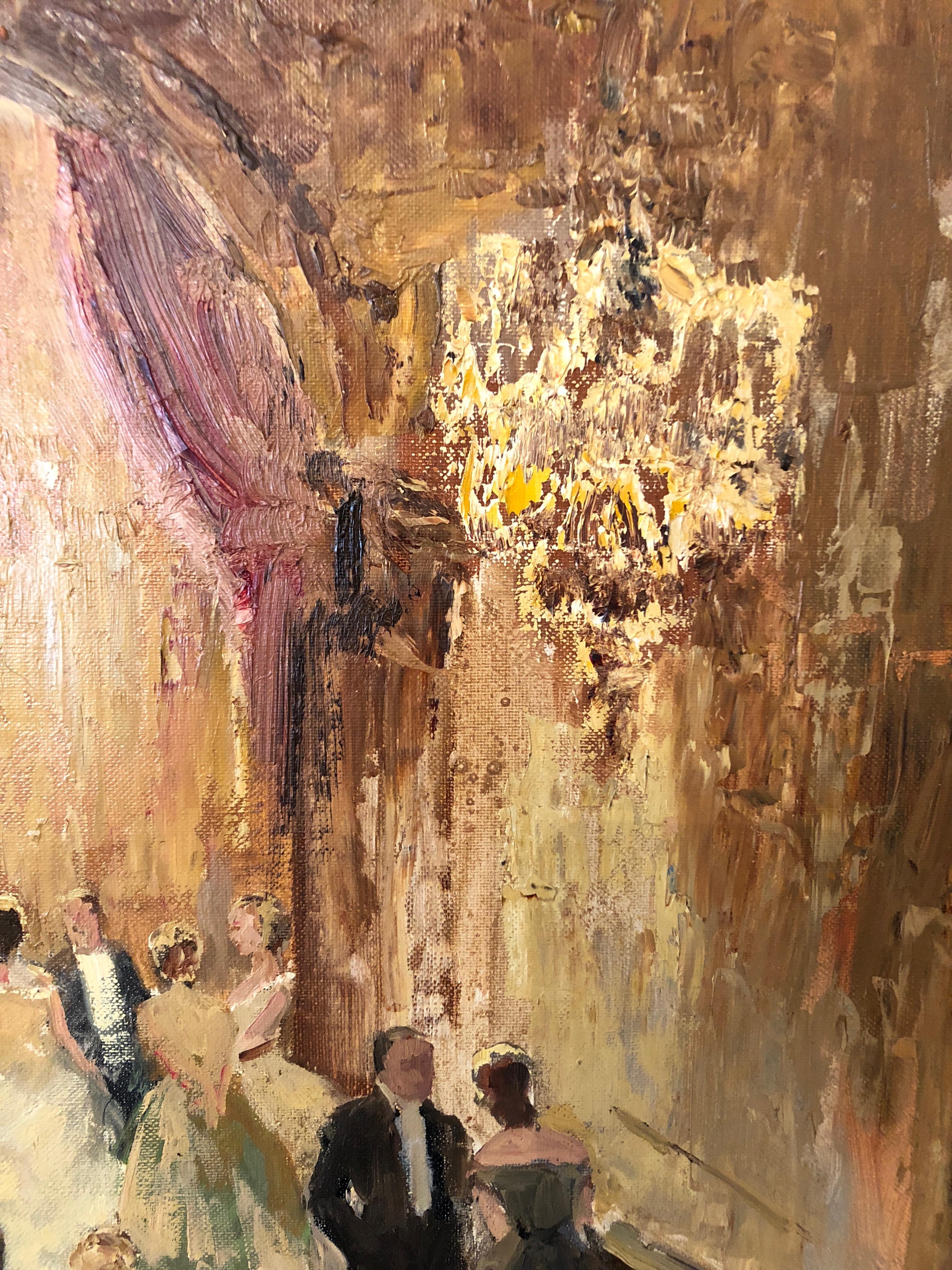 Paar romantische, elegante, impressionistische Ballraum-Interieurgemälde auf Leinwand (Österreichisch)