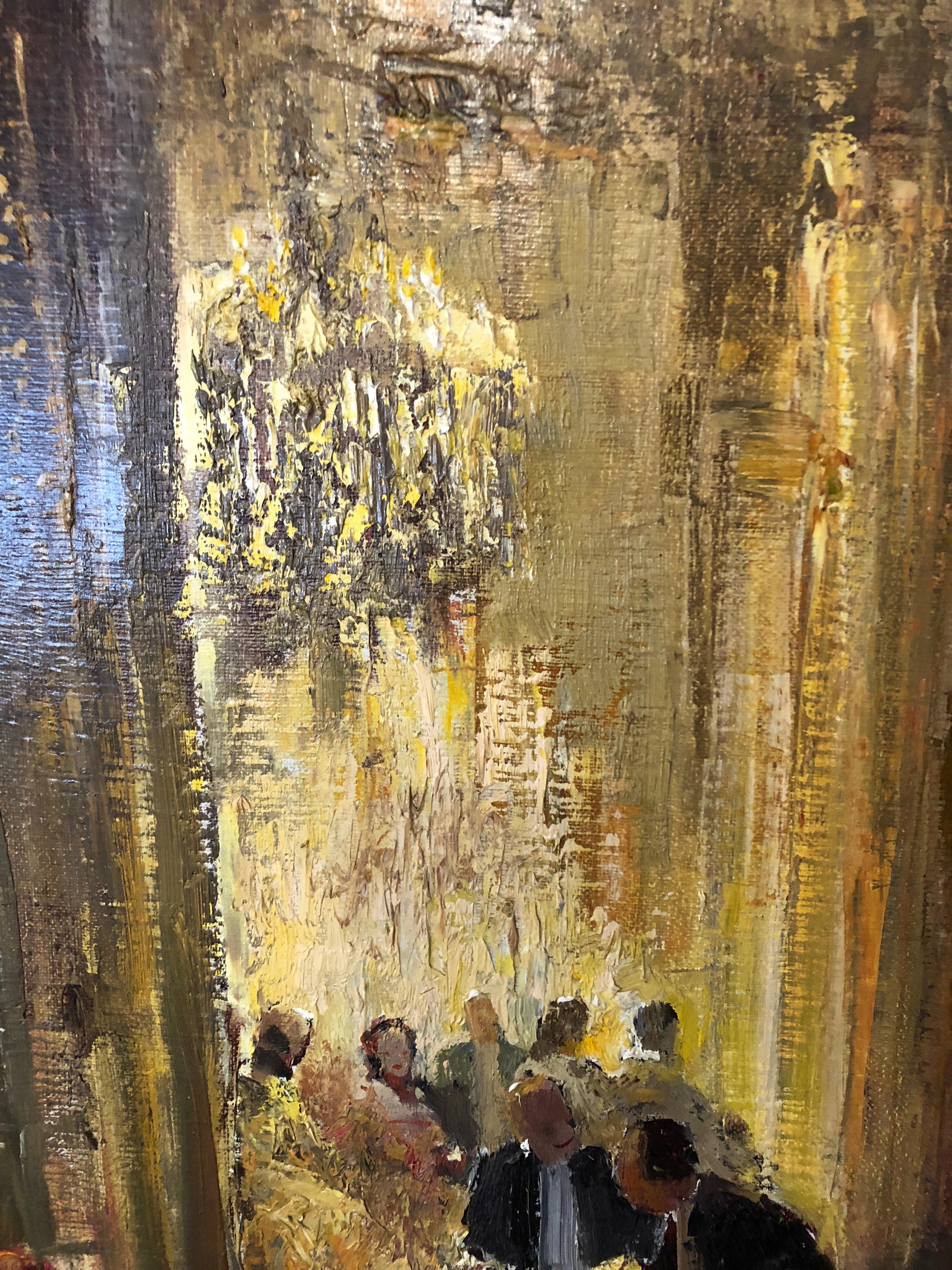 Paar romantische, elegante, impressionistische Ballraum-Interieurgemälde auf Leinwand 3