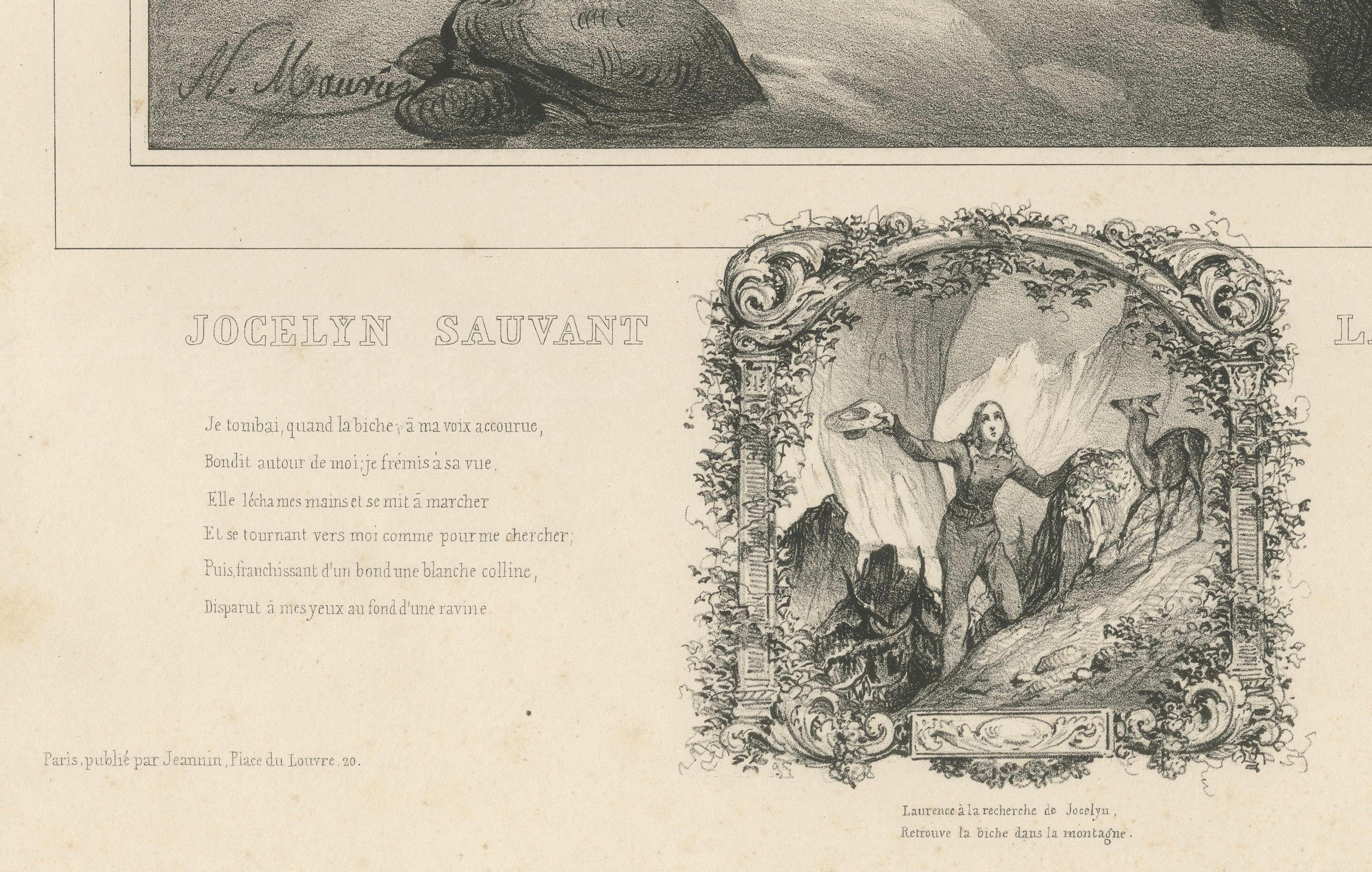 Litografía de la Época Romántica - Jocelyn Sauvant Laurence de la Mort, c.1840 Francés en venta