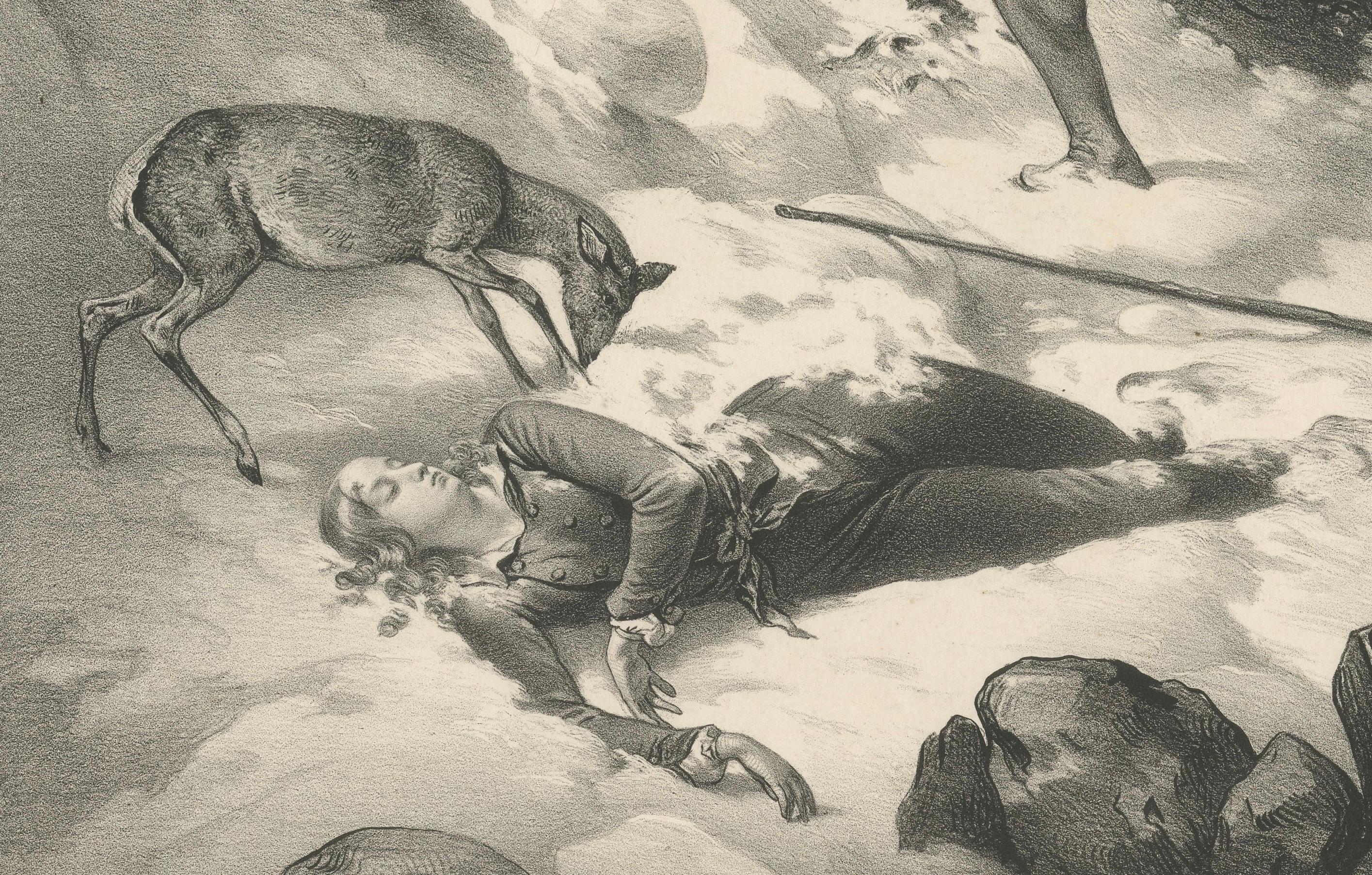 Litografía de la Época Romántica - Jocelyn Sauvant Laurence de la Mort, c.1840 en Bueno estado para la venta en Langweer, NL