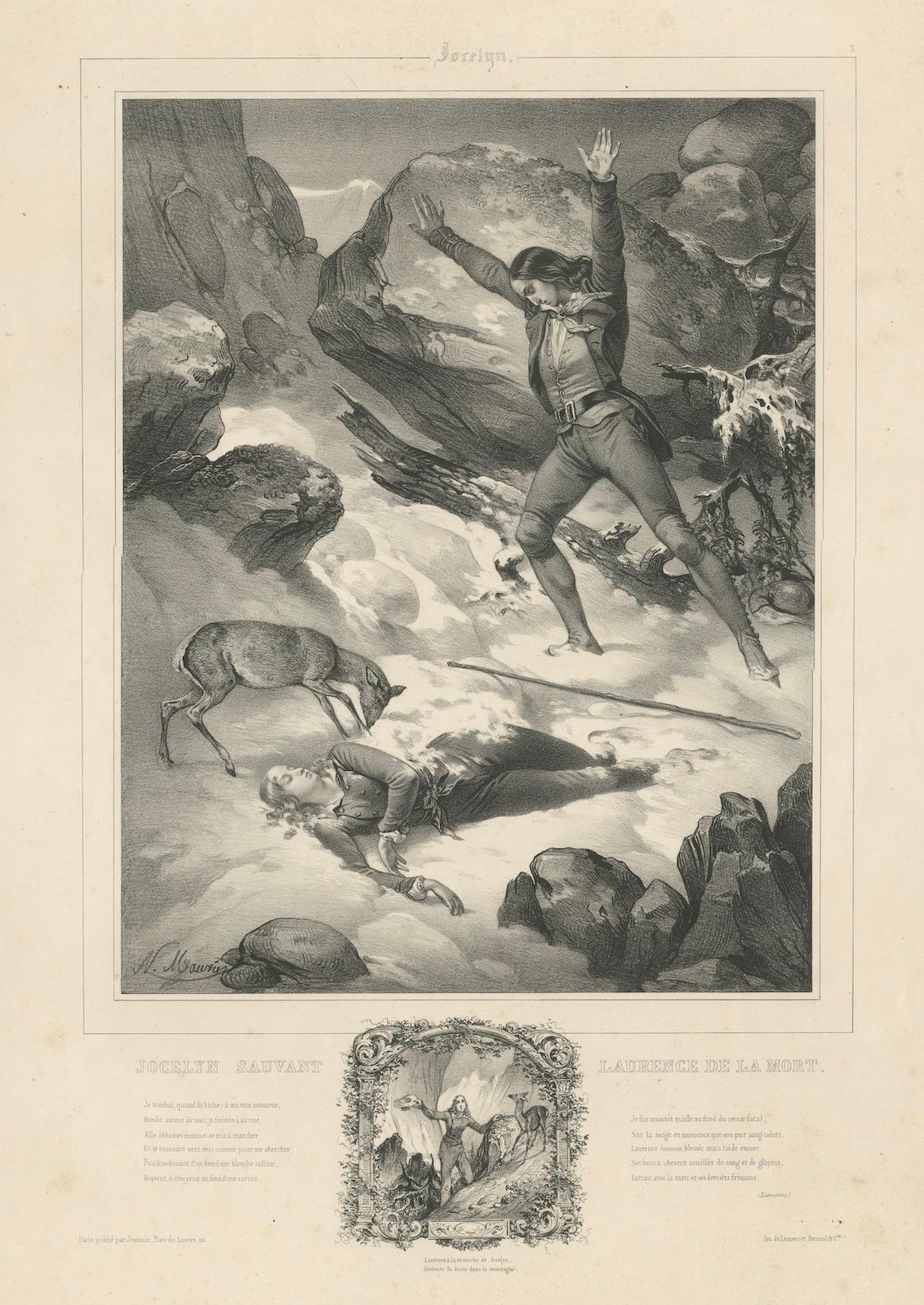 Litografía de la Época Romántica - Jocelyn Sauvant Laurence de la Mort, c.1840 en venta 1