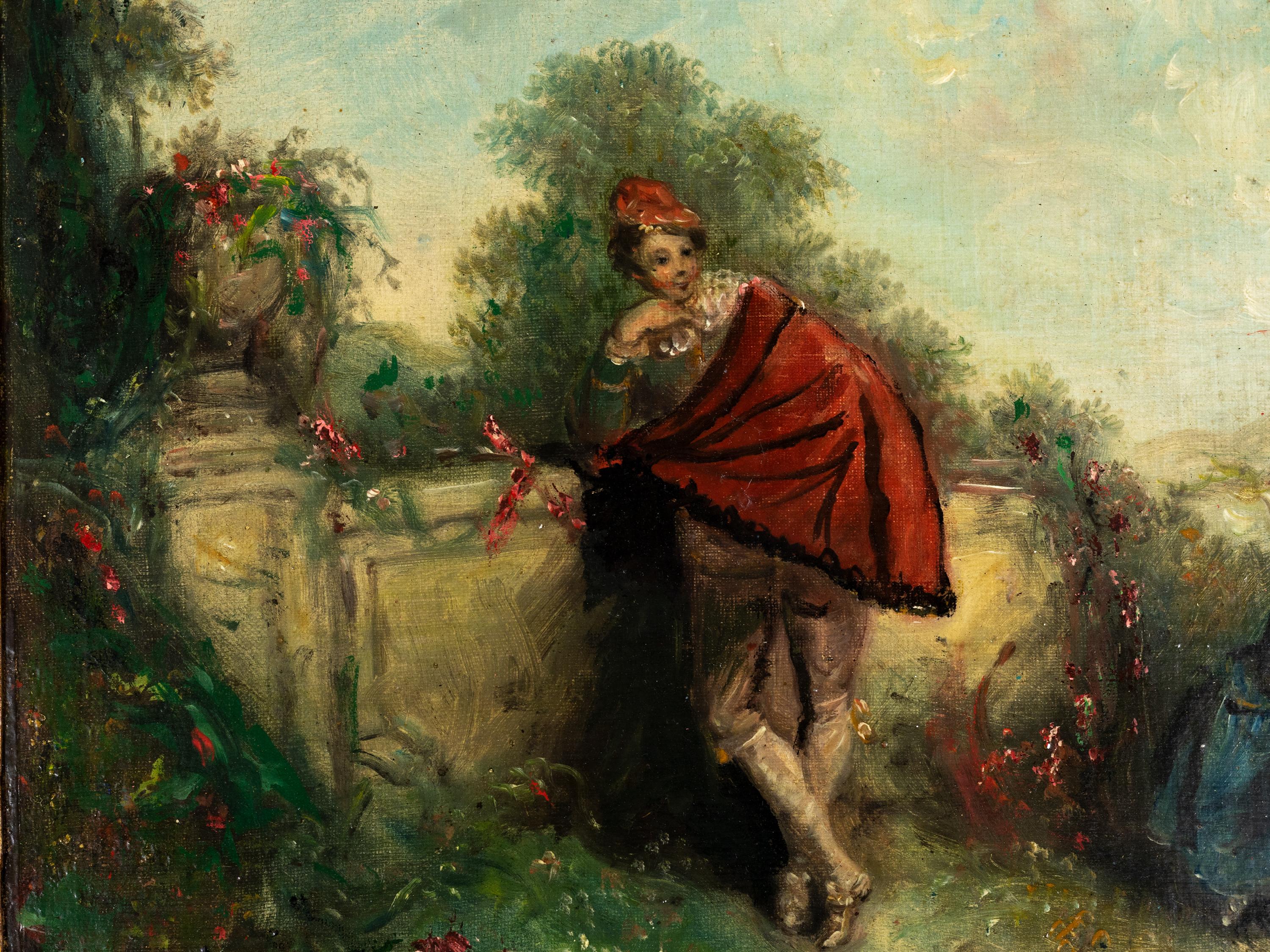 Romantisches Familiengemälde, gerahmt, 19. Jahrhundert im Zustand „Relativ gut“ im Angebot in Lisbon, PT