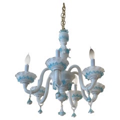 Romantic Fancy White and Aqua Murano Chandelier 