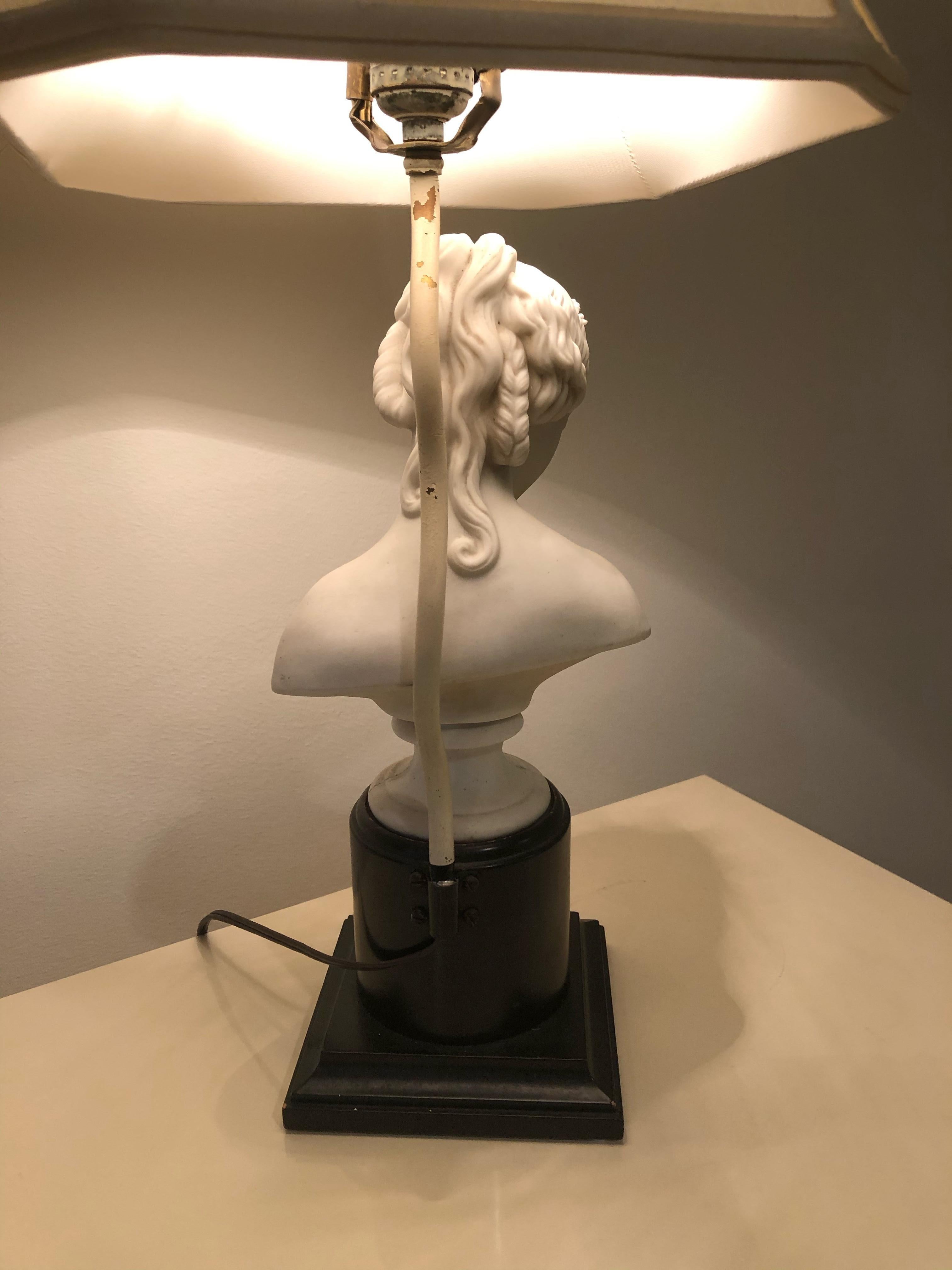 Mid-20th Century Romantic Female Bust Sculpture Table Lamp