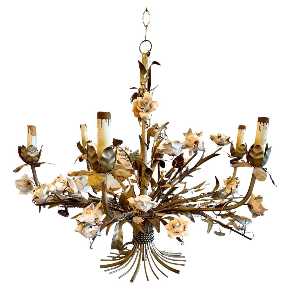 Romantic Floral 6-Light Italian Chandelier with Roses