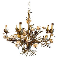 Vintage Romantic Floral 6-Light Italian Chandelier with Roses