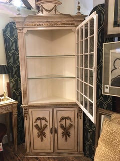 Romantic French 19th Century Creamy White and Gold Corner Cabinet Cupboard