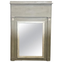 Romantic French Antique Trumeau Mirror in Gray and White