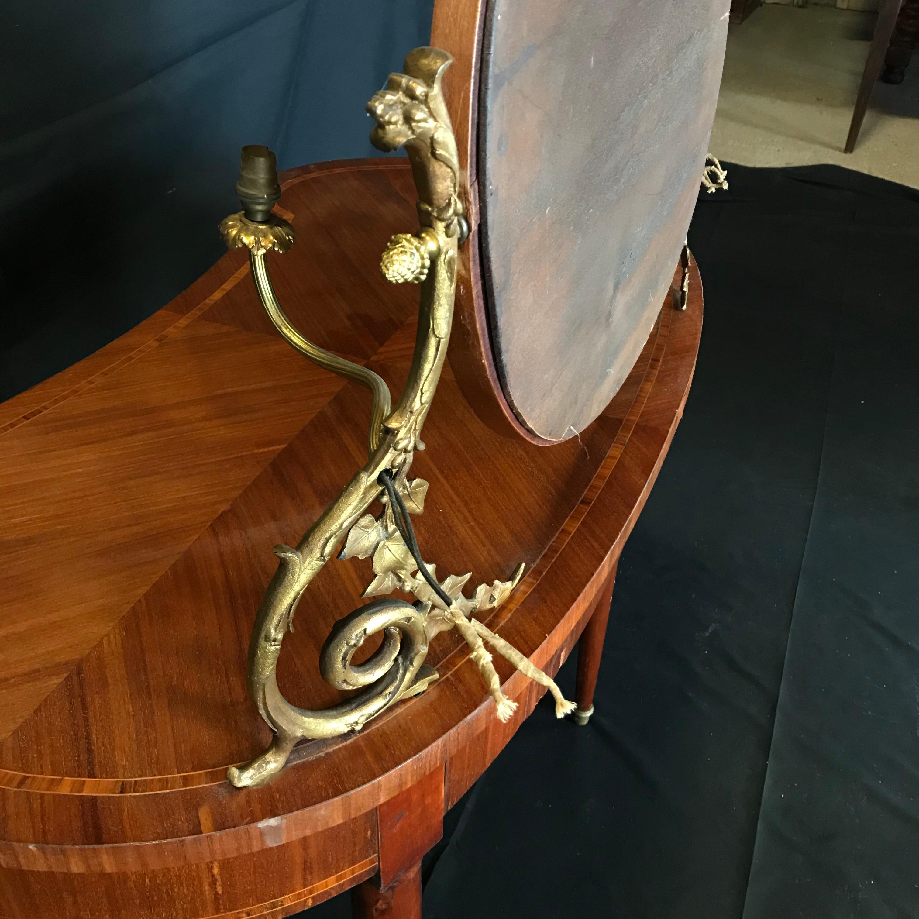 Romantic French Inlaid Walnut and Bronze Dressing Table with Candelabra Arms 6