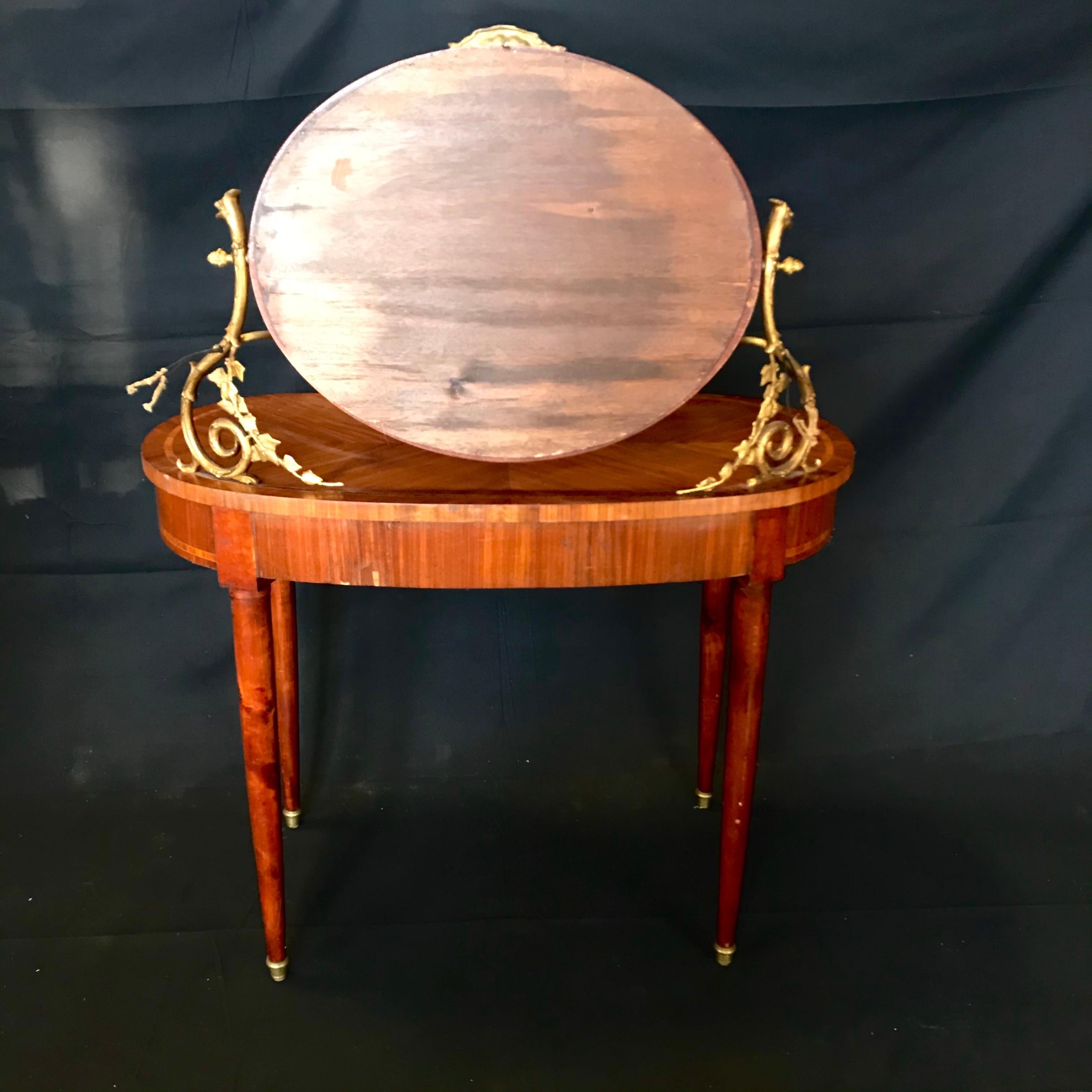 Romantic French Inlaid Walnut and Bronze Dressing Table with Candelabra Arms 16