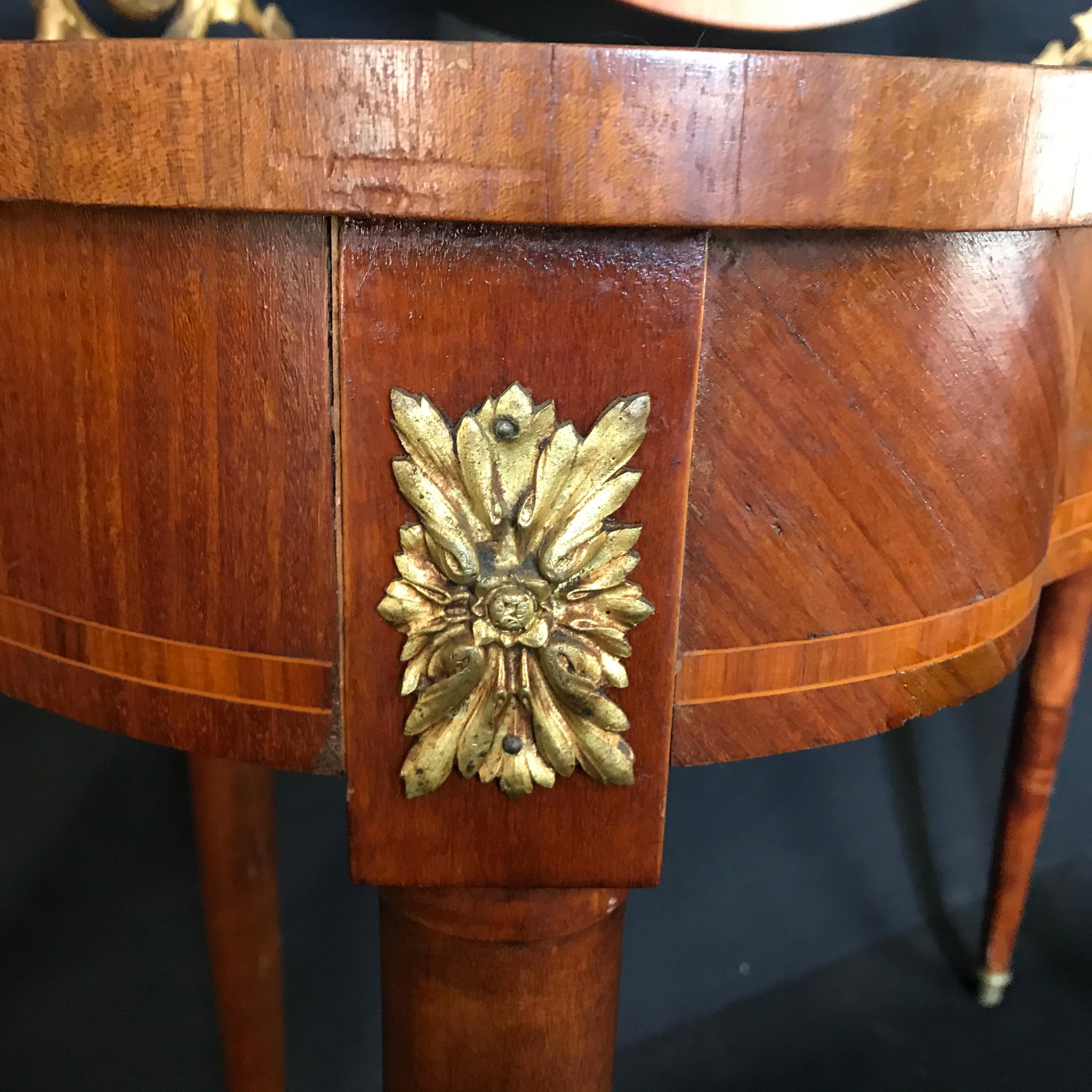 19th Century Romantic French Inlaid Walnut and Bronze Dressing Table with Candelabra Arms