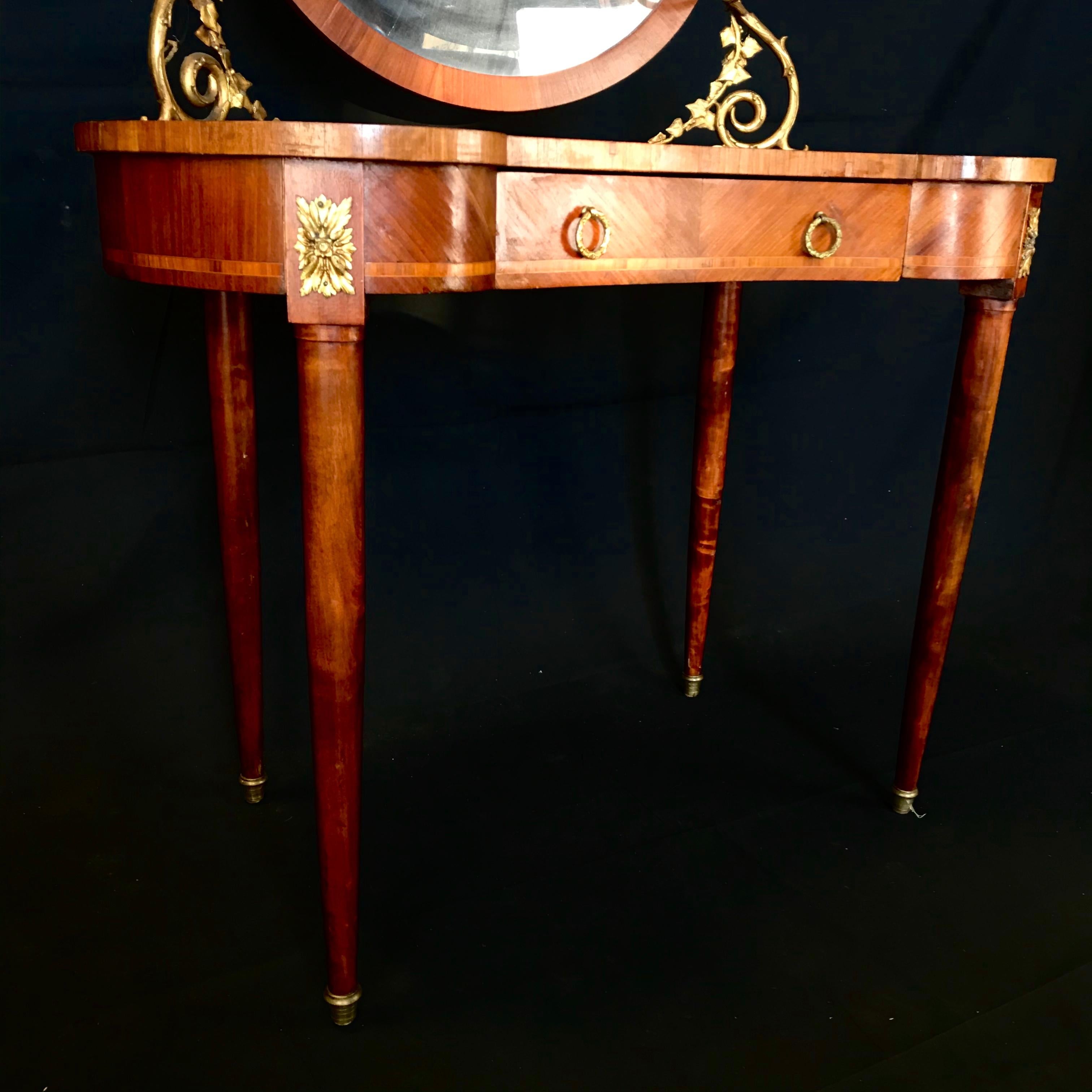 Romantic French Inlaid Walnut and Bronze Dressing Table with Candelabra Arms 1