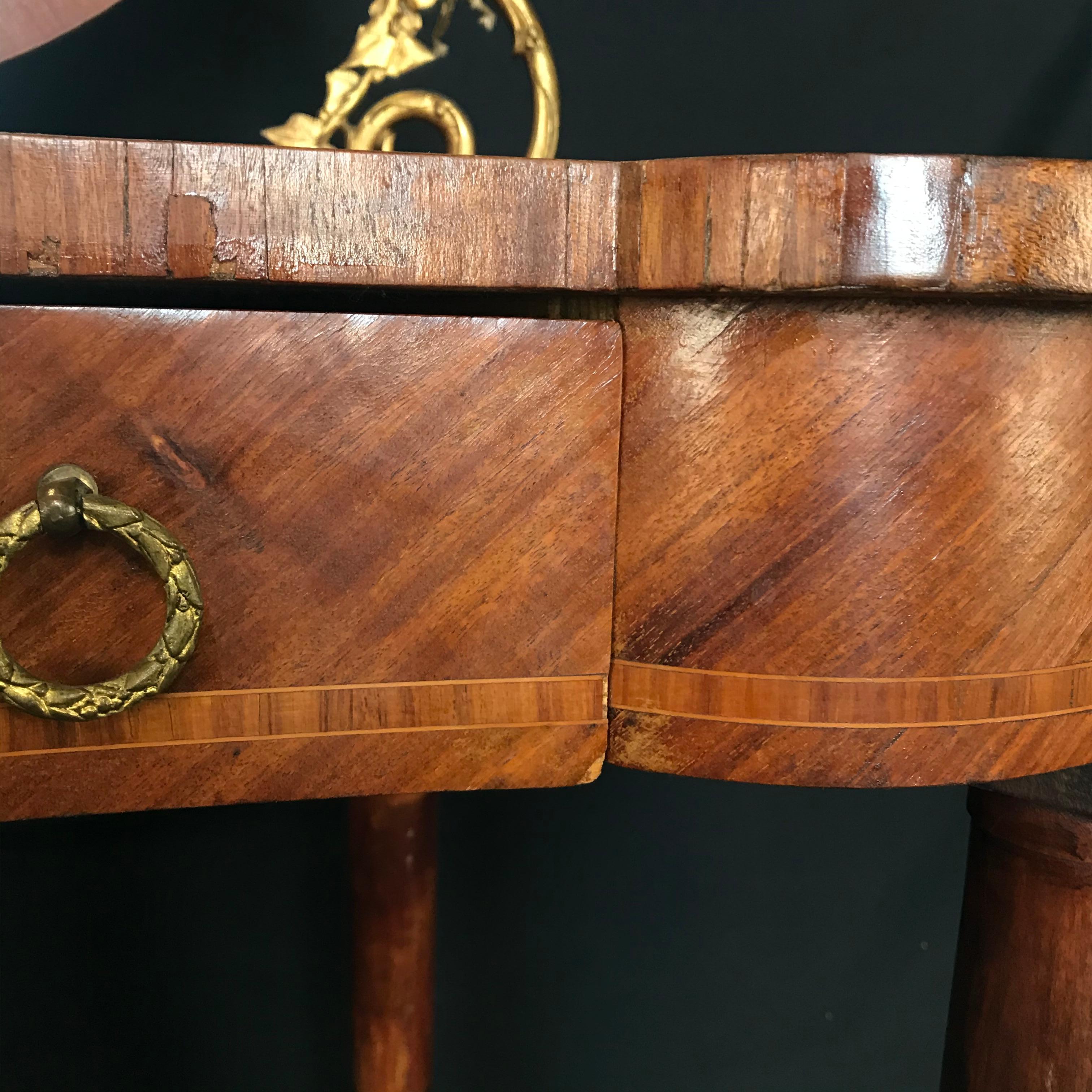 Romantic French Inlaid Walnut and Bronze Dressing Table with Candelabra Arms 4