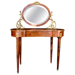 Antique Romantic French Inlaid Walnut and Bronze Dressing Table with Candelabra Arms