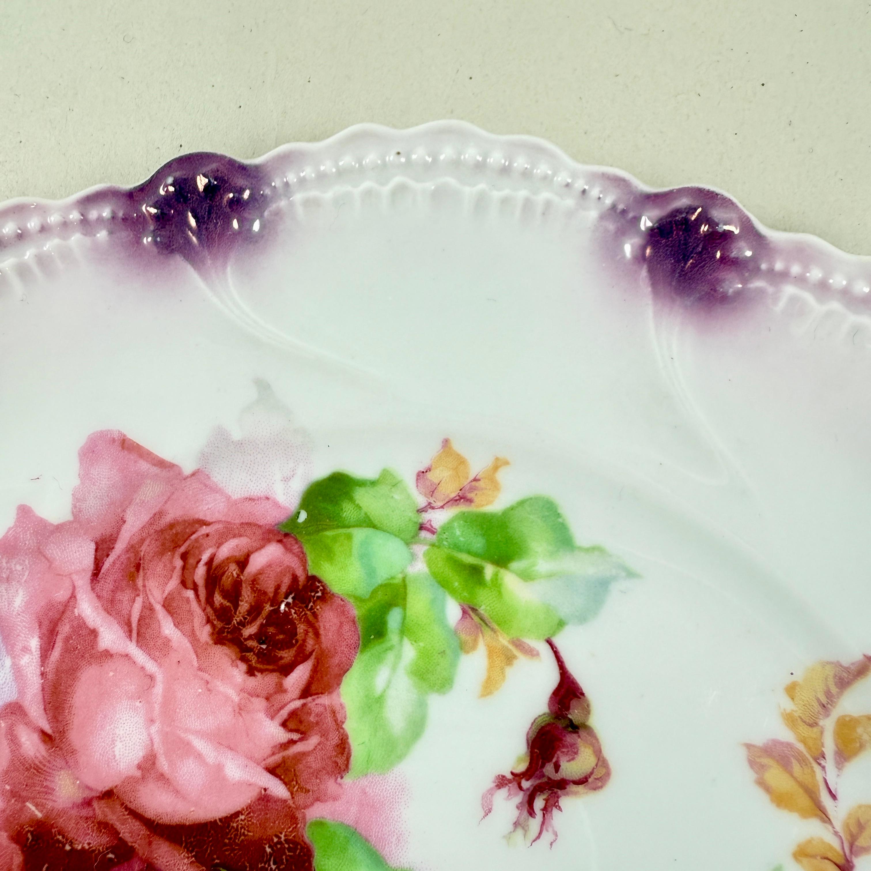 Romantic German Porcelain Rose Vida-Poche Plates, Set of 3 For Sale 10