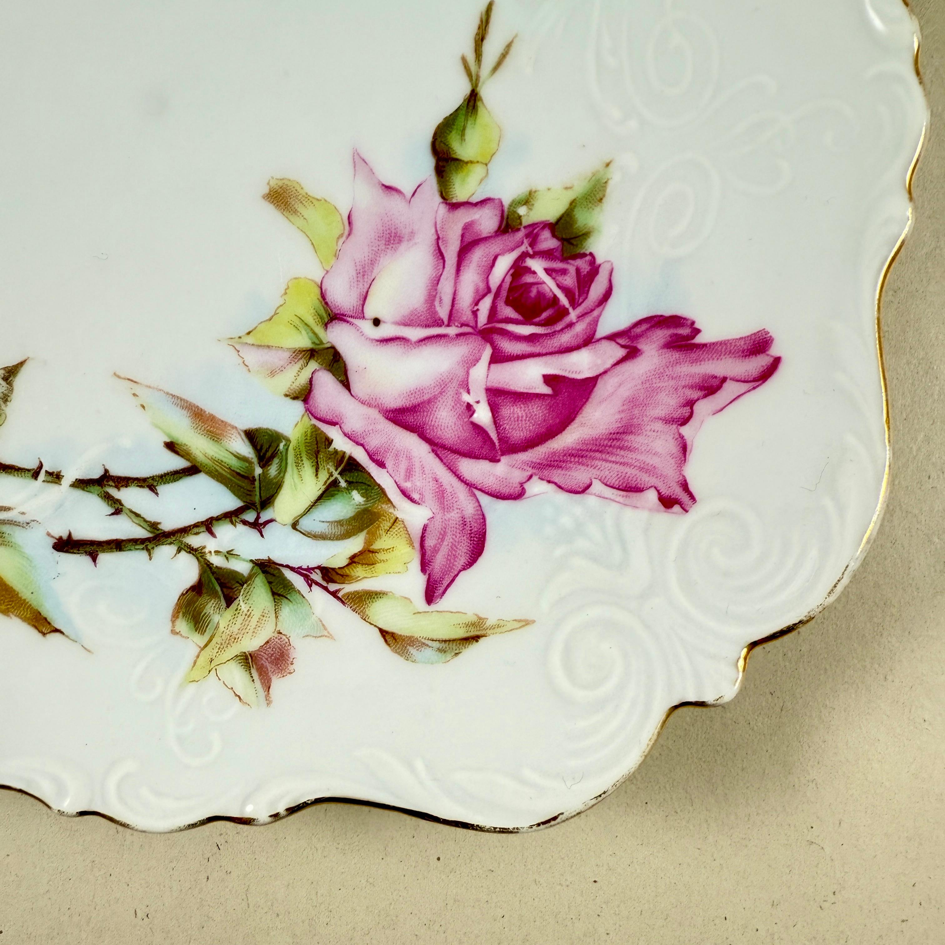 Romantic German Porcelain Rose Vida-Poche Plates, Set of 3 For Sale 3