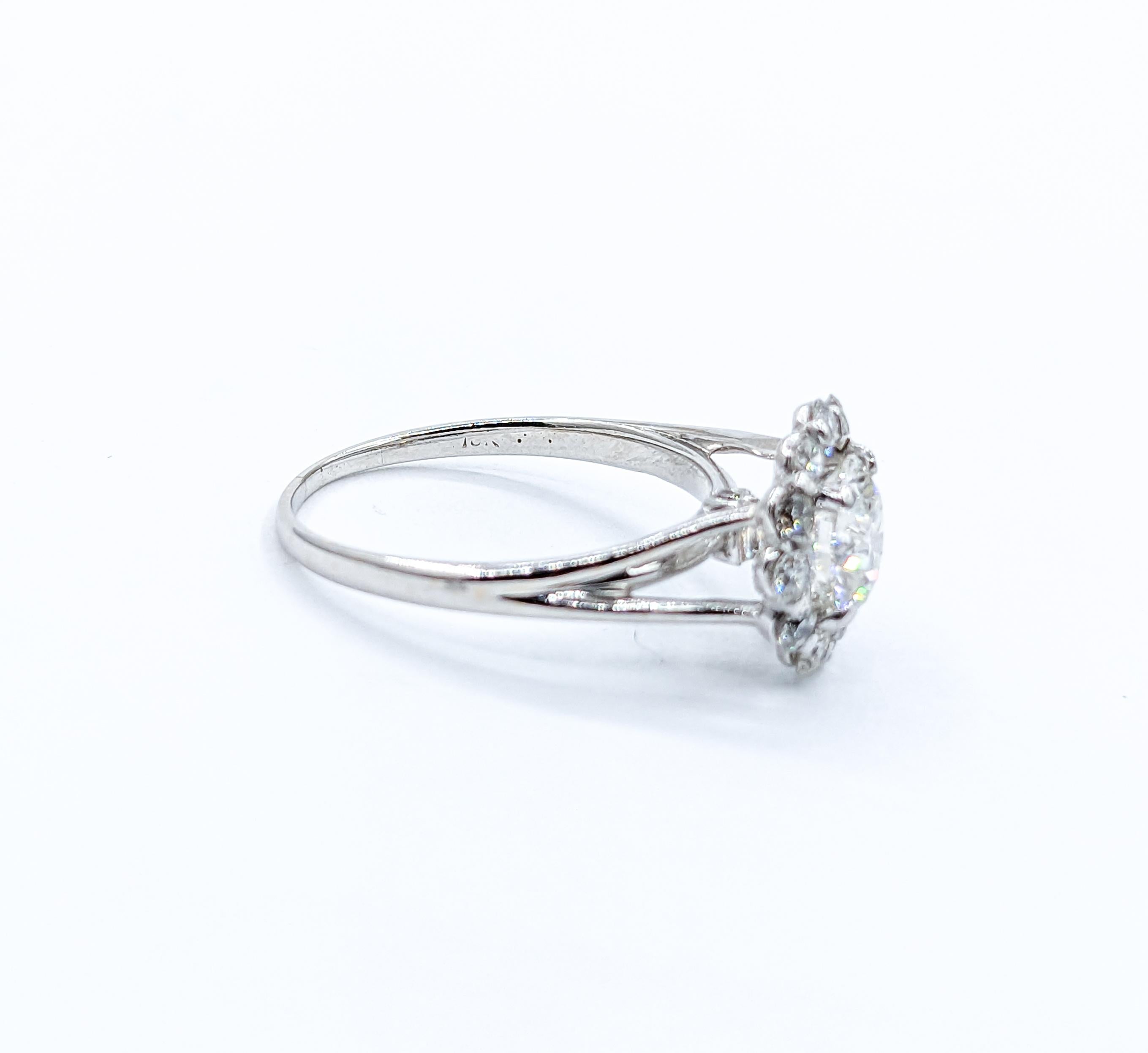 Romantic GIA .84ct Halo Engagement Ring in 18k White Gold For Sale 4