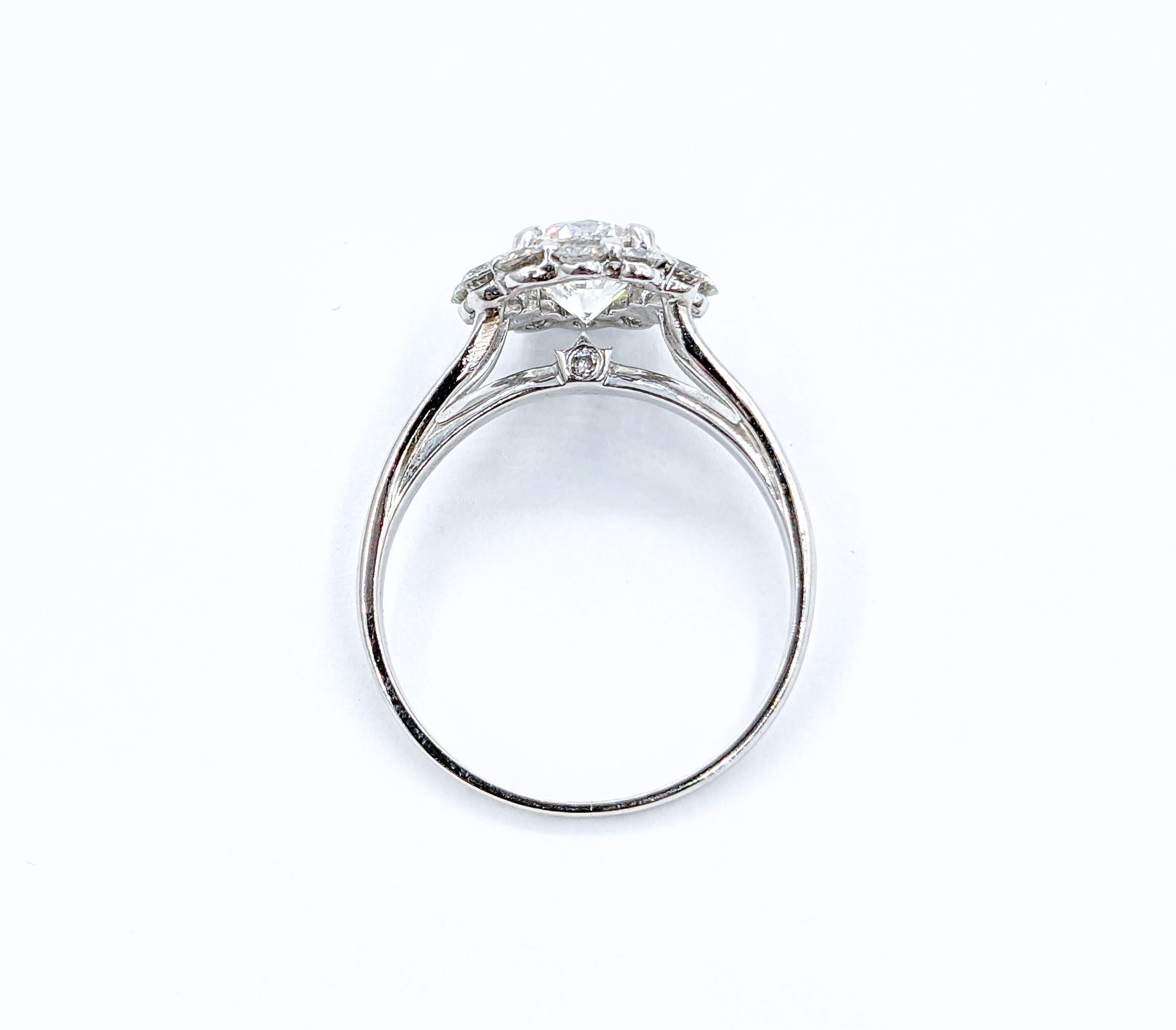 Romantic GIA .84ct Halo Engagement Ring in 18k White Gold For Sale 1