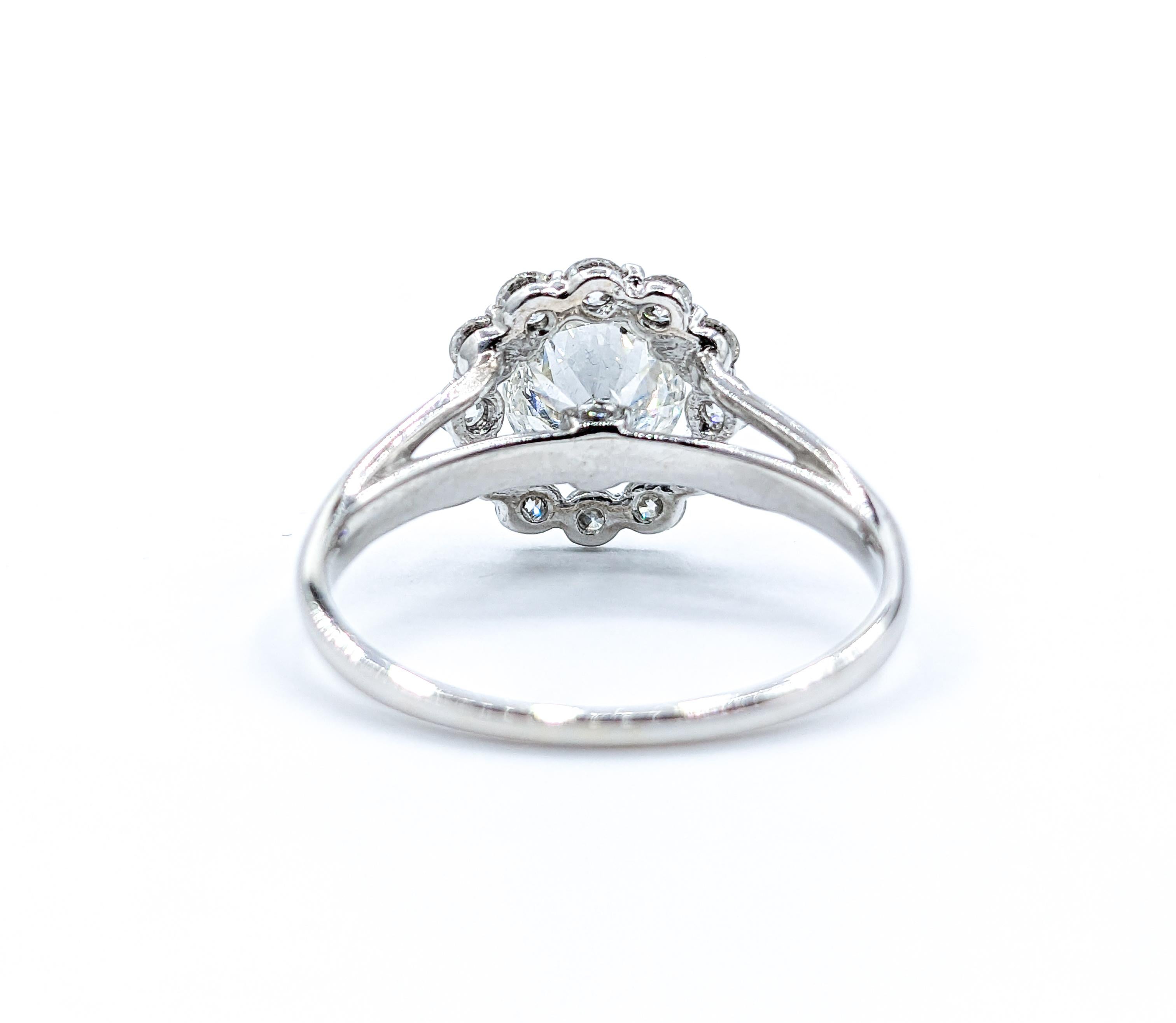 Romantic GIA .84ct Halo Engagement Ring in 18k White Gold For Sale 2