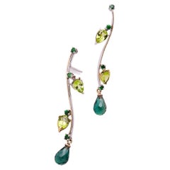 Romantic Green Peridot 18 Karat Gold Tsavorite Design Dangle Earrings