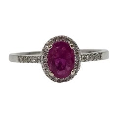 Romantic Halo Ruby & Diamond Ring in 14K White Gold