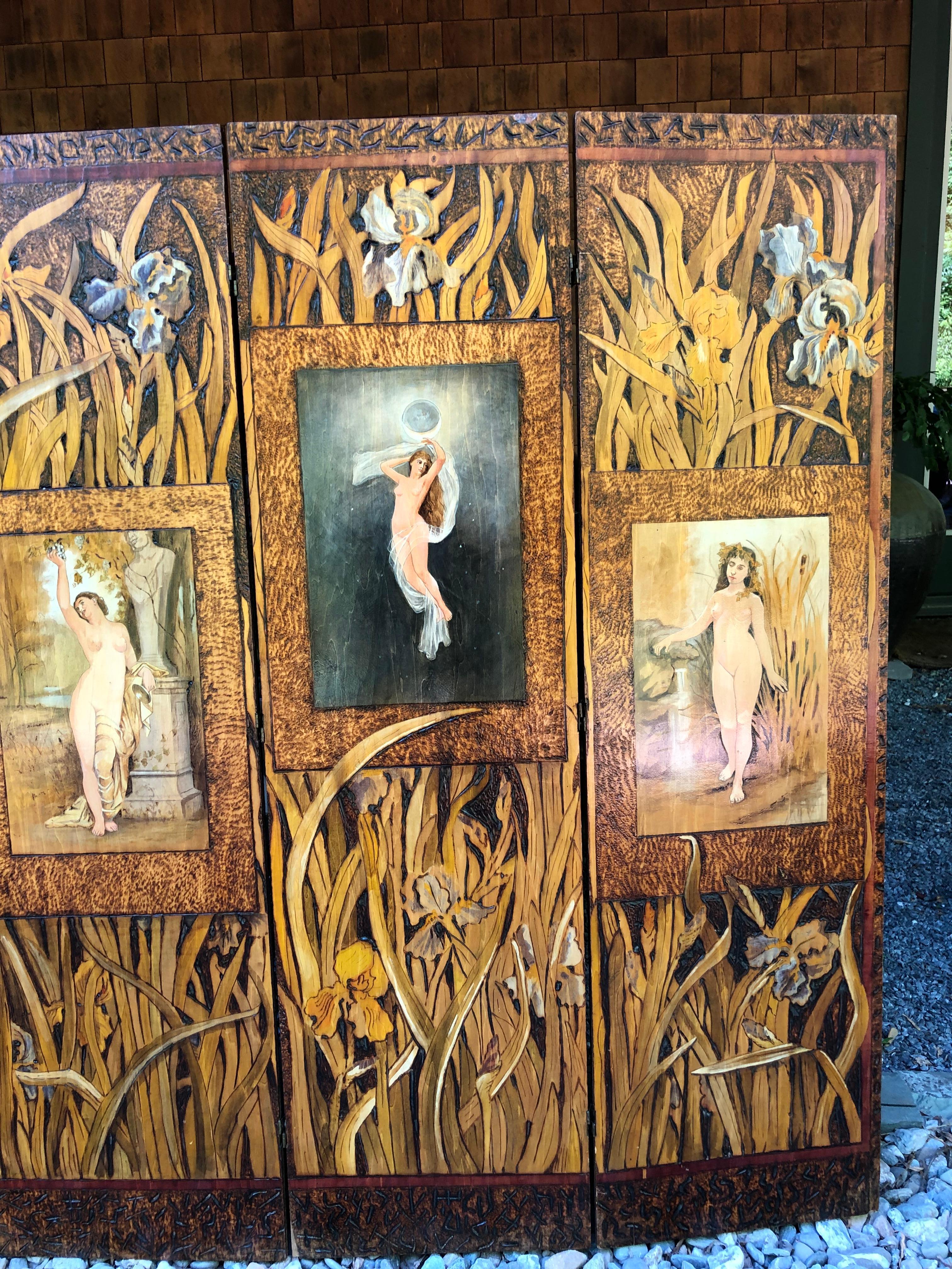 Americano Romantico paravento in legno decorato a mano 