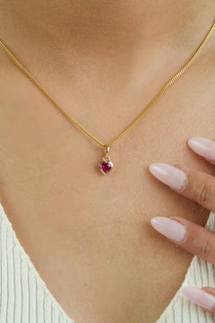 Romantic Heart-Cut Natural Ruby Bezel Set Solitaire Pendant in 14K Yellow Gold