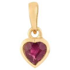 Romantic Heart-Cut Natural Ruby Bezel Set Solitaire Pendant in 14K Yellow Gold
