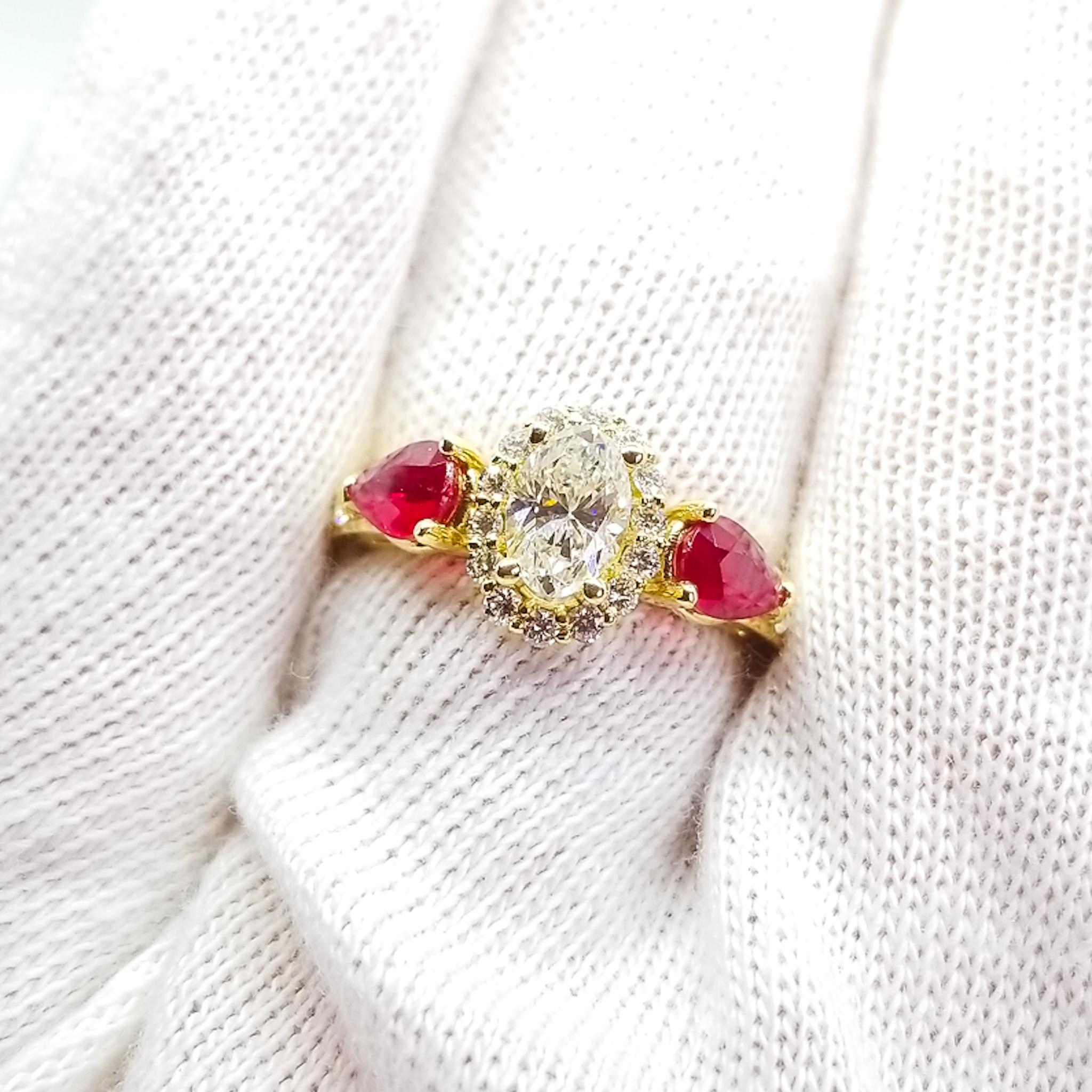 Romantic Holiday Engagement 1.38 Carat Diamonds .97 Ruby 18 Karat Gold Ring For Sale 1