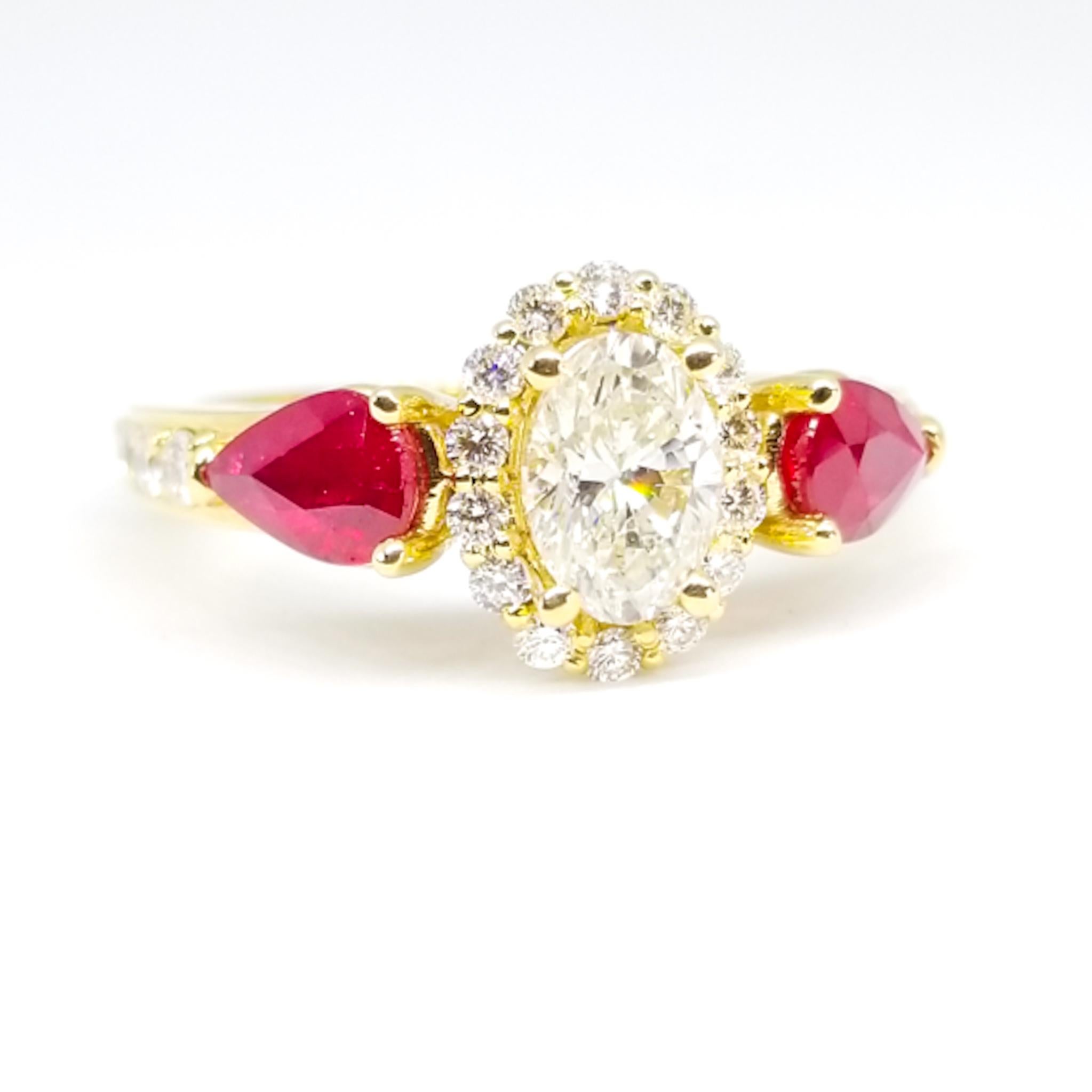 Romantic Holiday Engagement 1.38 Carat Diamonds .97 Ruby 18 Karat Gold Ring For Sale 2