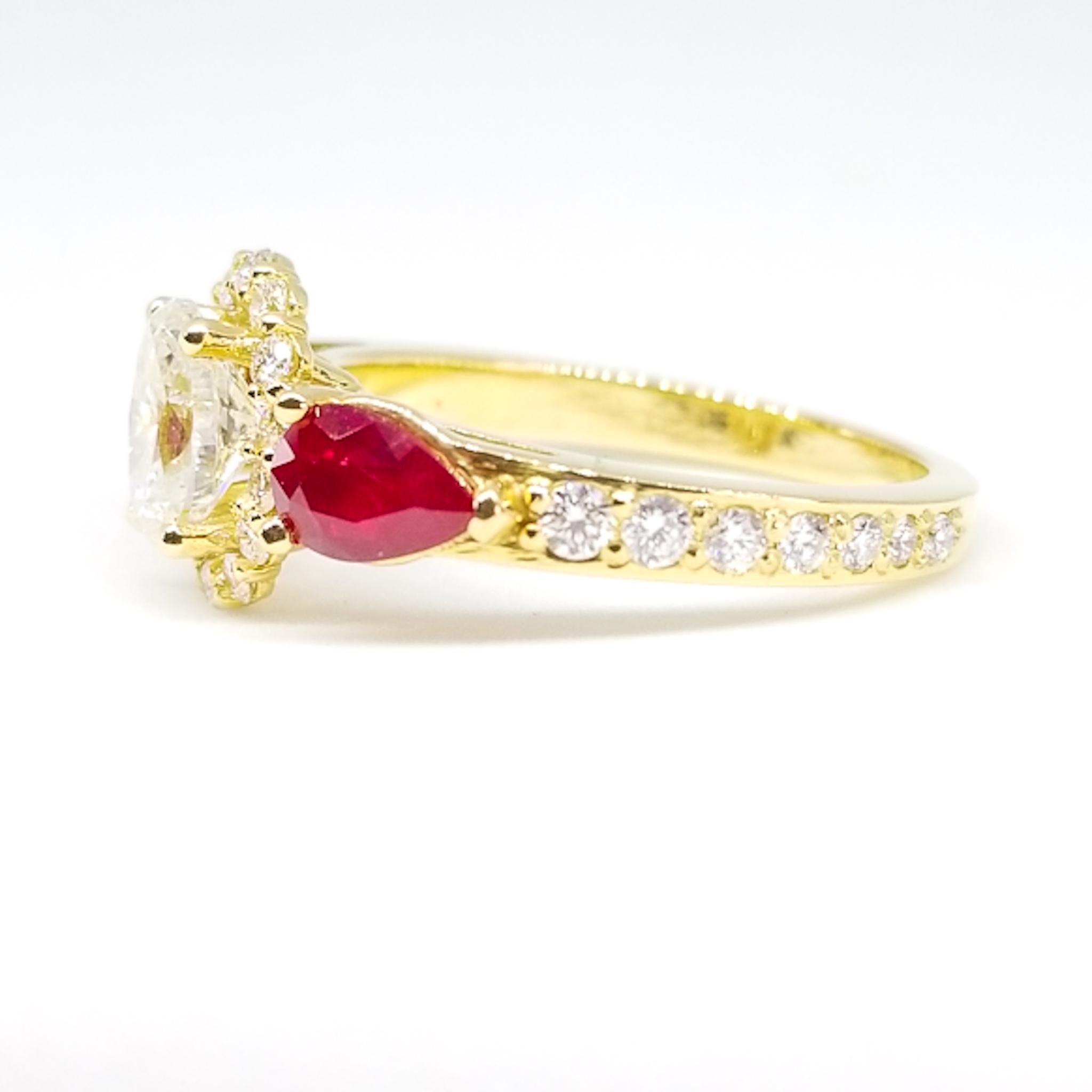 Romantischer Verlobungsring für Romantische Feiertage mit 1,38 Karat Diamanten und 0,97 Rubin aus 18 Karat Gold (Zeitgenössisch) im Angebot