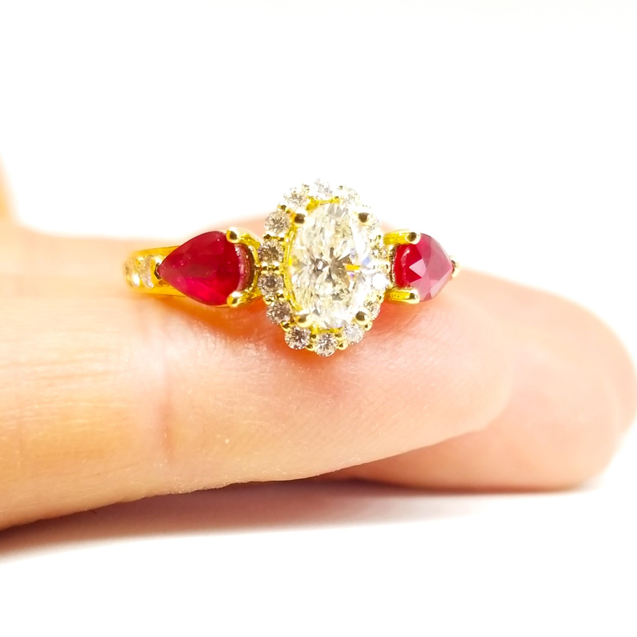 Women's Romantic Holiday Engagement 1.38 Carat Diamonds .97 Ruby 18 Karat Gold Ring For Sale