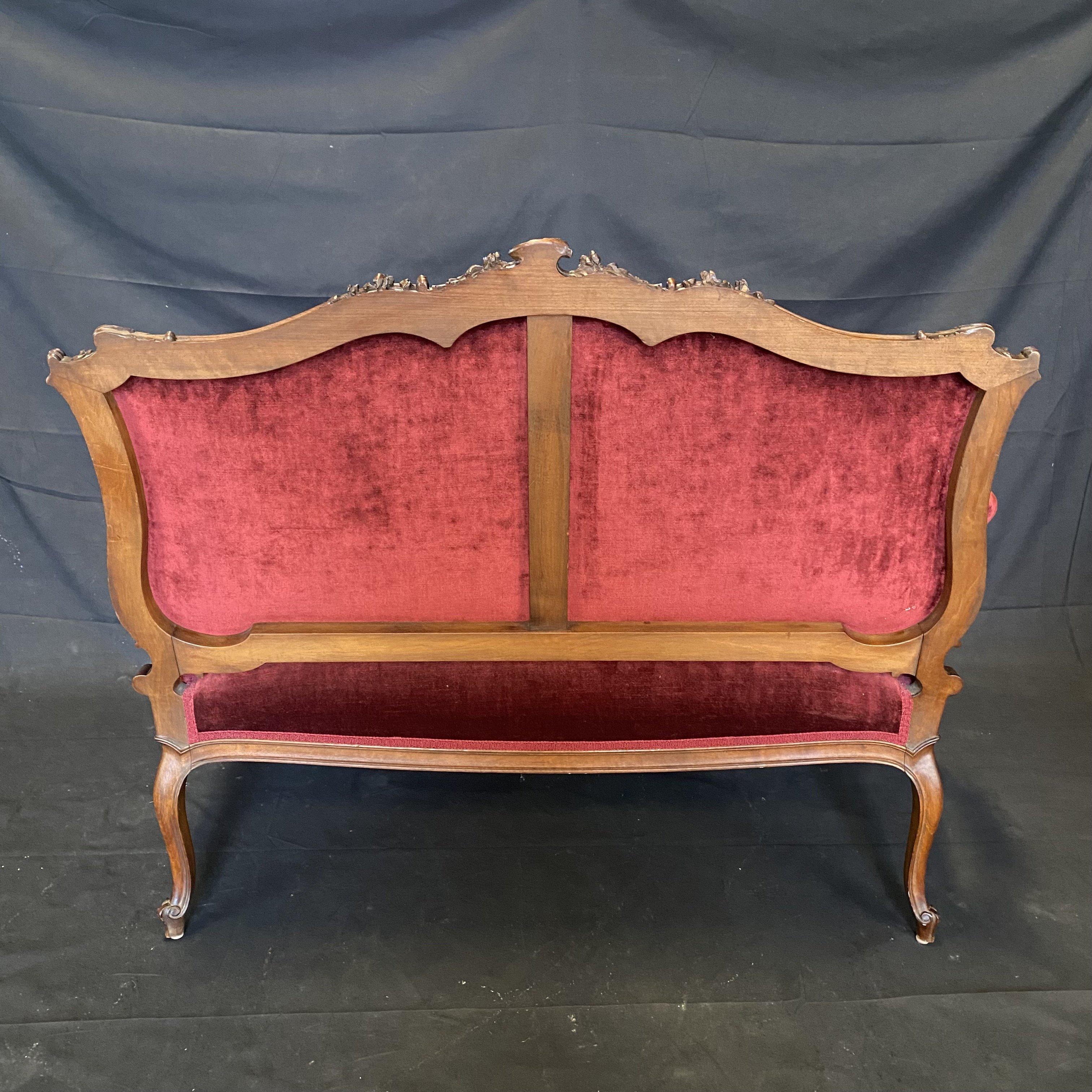 Romantic Intricately Carved French Louis XV Style Mohair Loveseat For Sale 6
