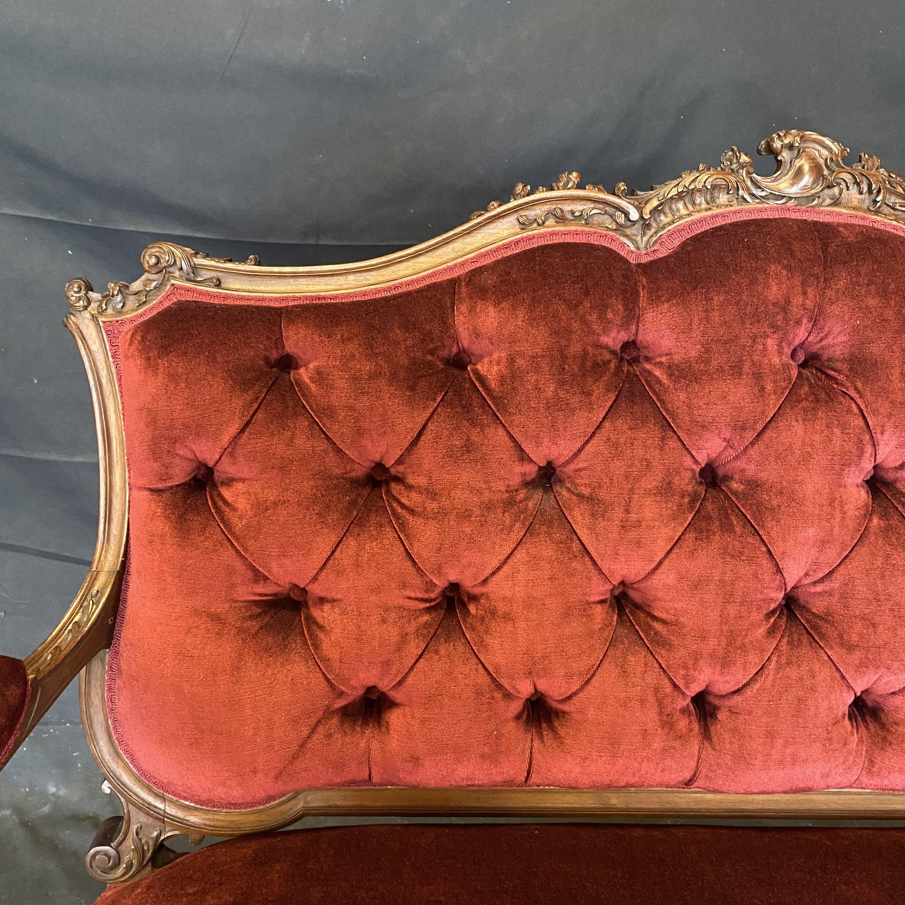 Romantic Intricately Carved French Louis XV Style Mohair Loveseat For Sale 2