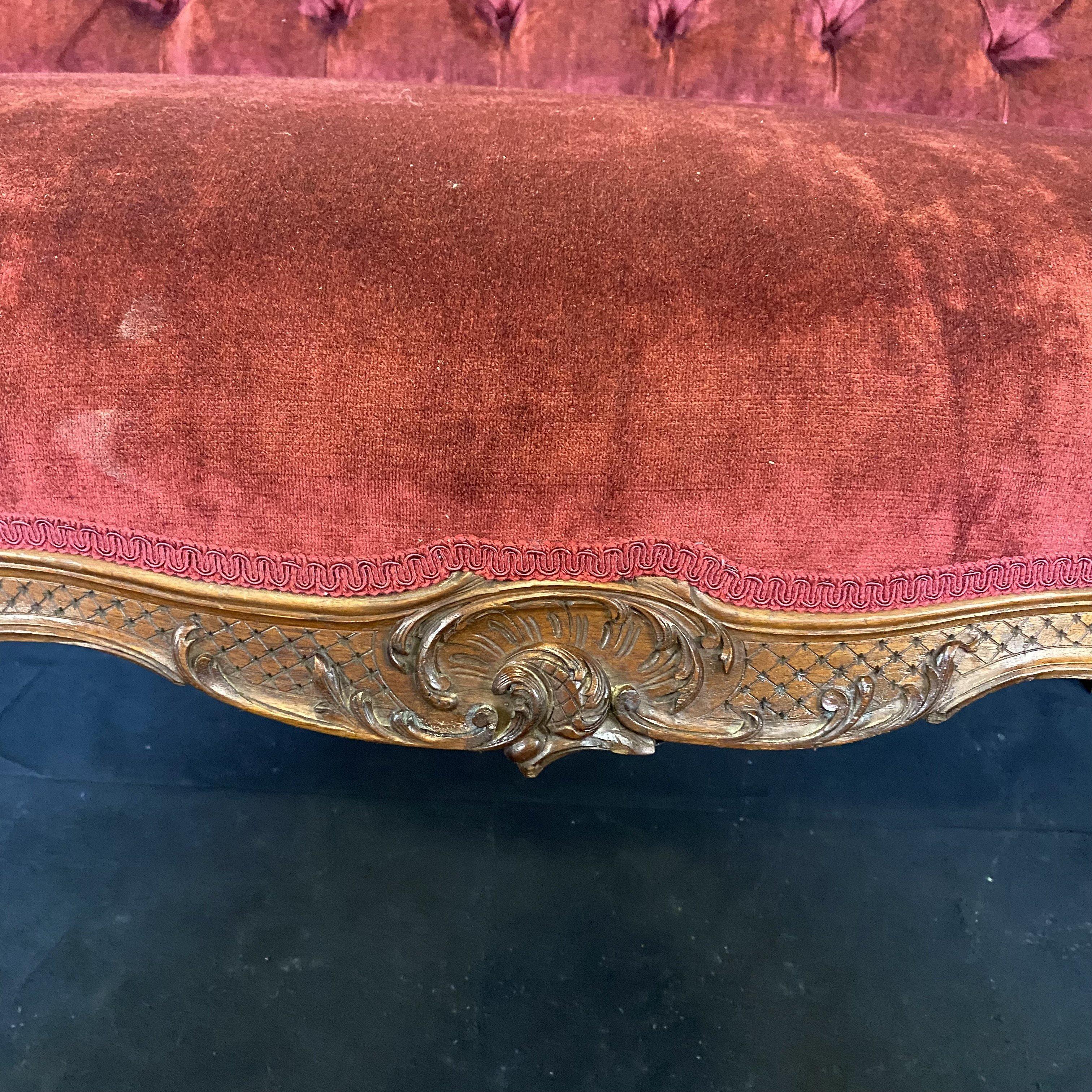 Romantic Intricately Carved French Louis XV Style Mohair Loveseat For Sale 4