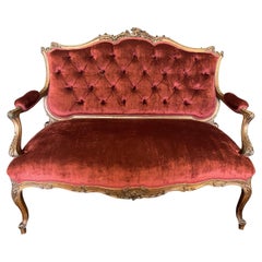 Romantic Intricately Carved French Louis XV Style Mohair Loveseat