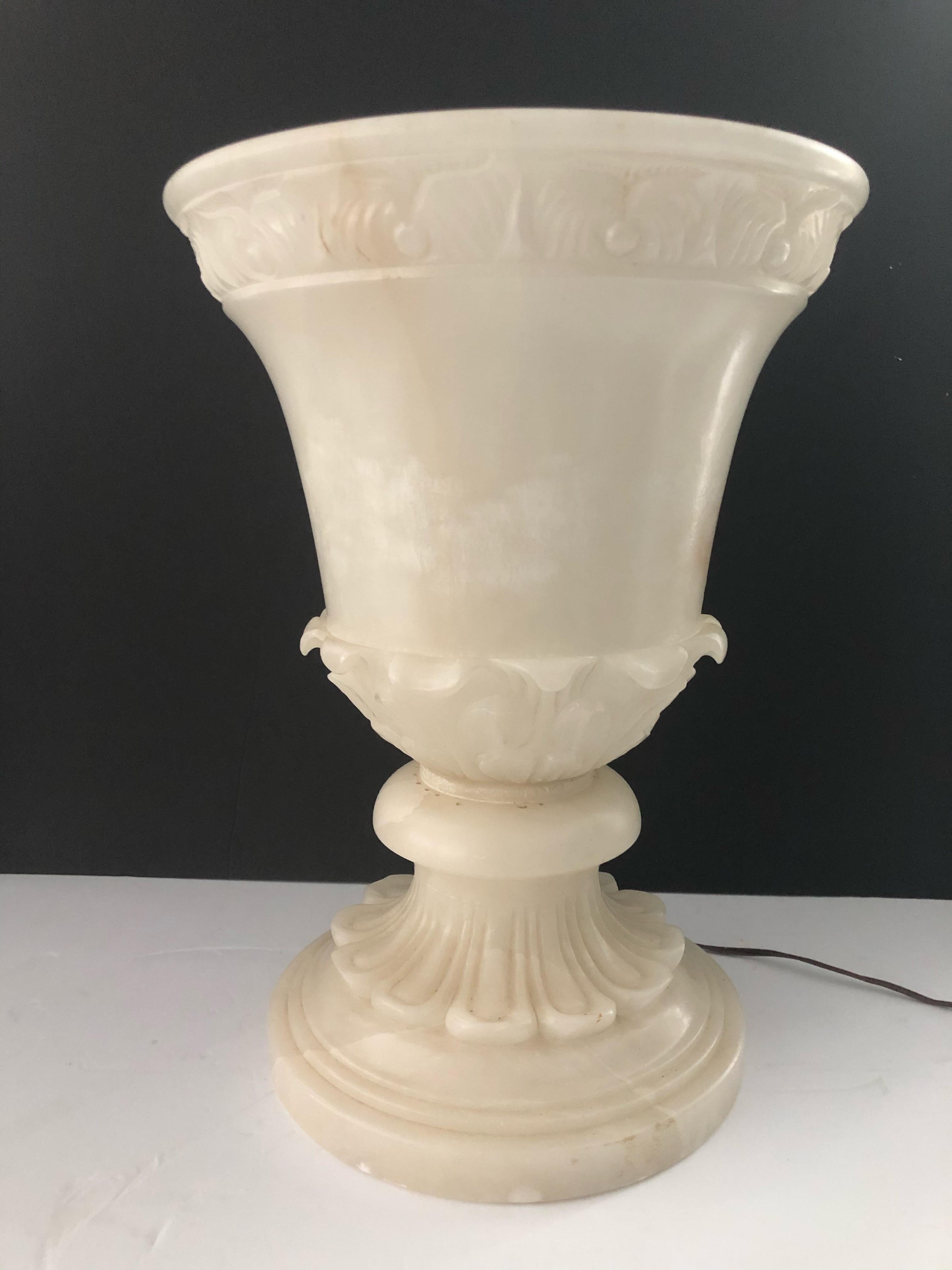 Romantic Italian Alabaster Urn Shaped Table Lamp 1