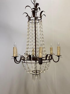 Romantic Italian Empire Style Iron and Frosted Glass Chandelier