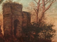 Peinture à l'huile italienne romantique Paysage ovale sur bois:: 1829:: Signé