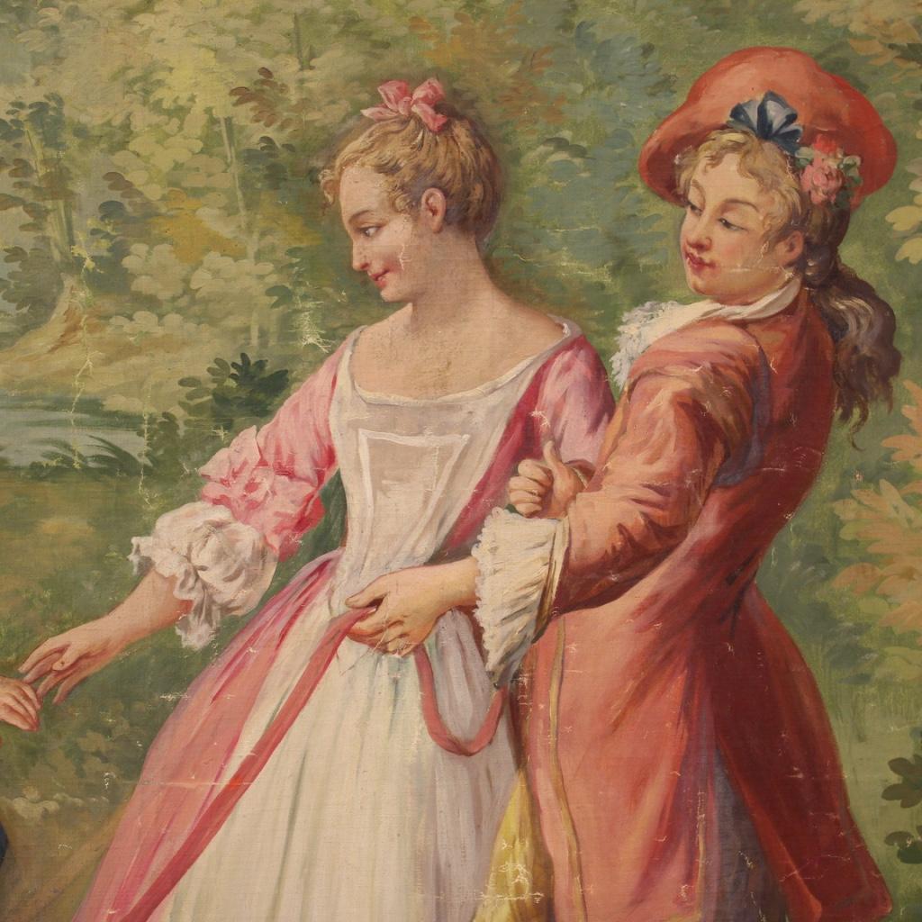 Romantic Italian Painting Walk in the Park, 20th Century In Good Condition For Sale In London, GB