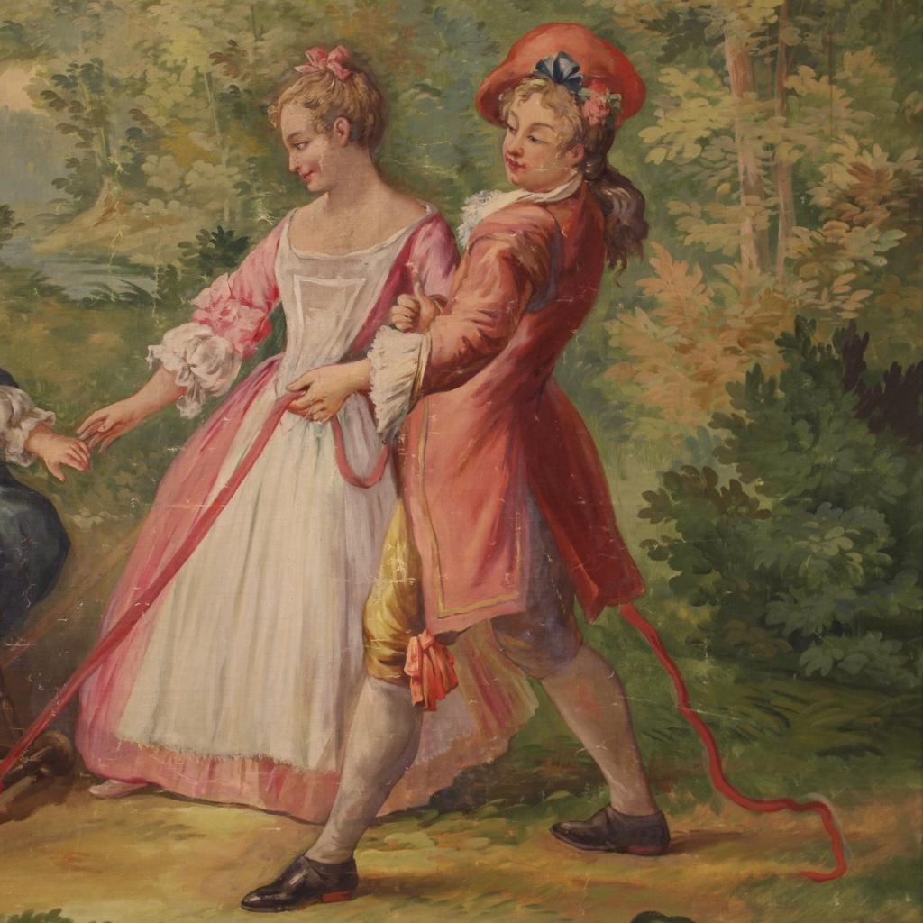 Romantic Italian Painting Walk in the Park, 20th Century For Sale 6
