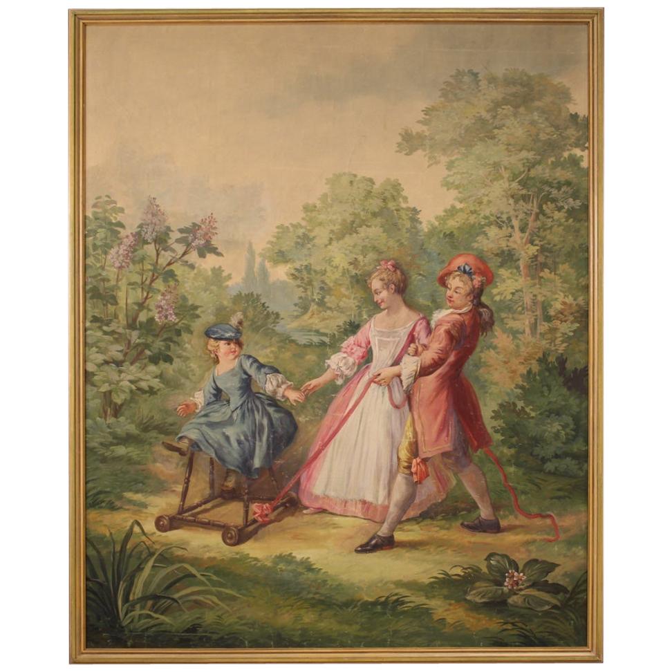 Romantic Italian Painting Walk in the Park, 20th Century For Sale