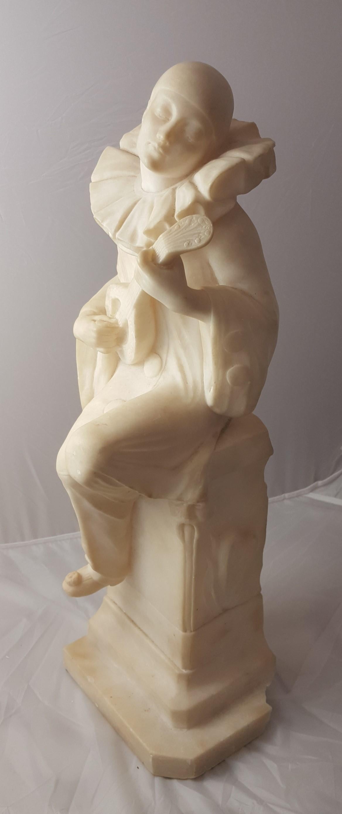 Italian Romantic Italy Pierrot Alabaster Sculpture, 1900s