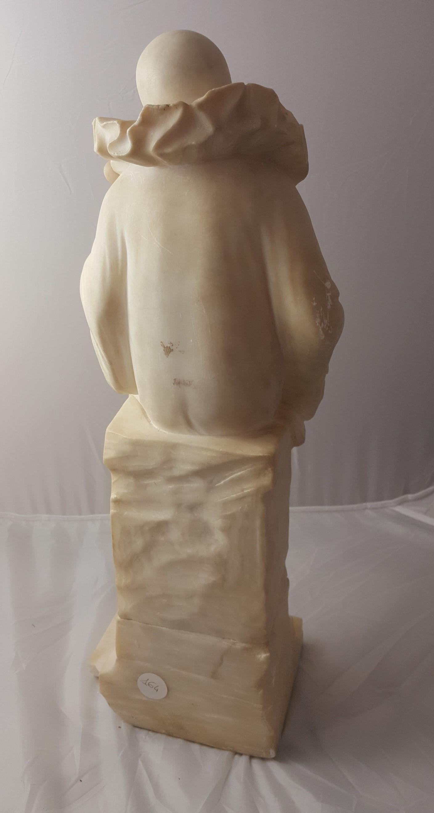 20th Century Romantic Italy Pierrot Alabaster Sculpture, 1900s